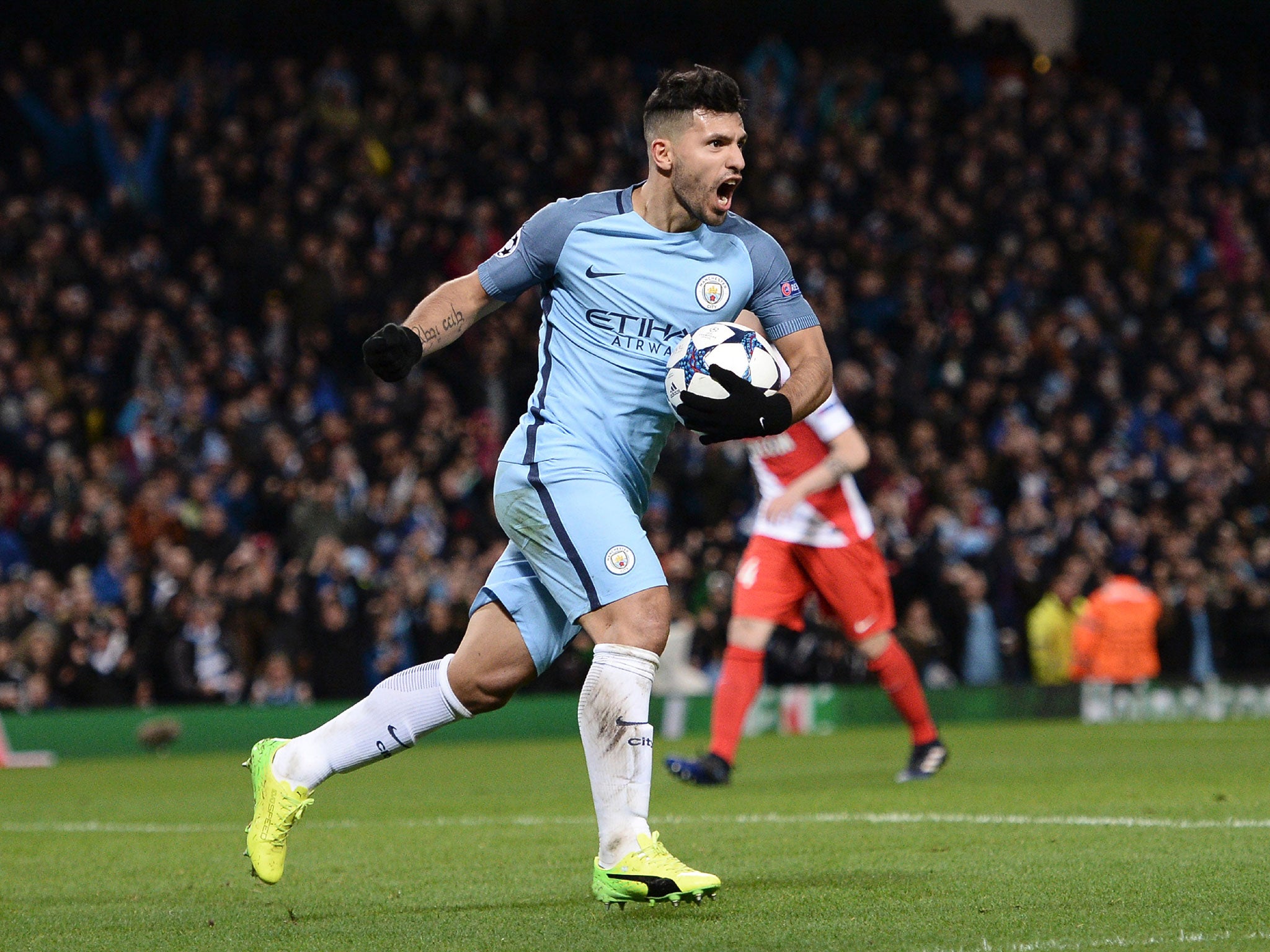 Aguero scored twice against Monaco and could've got himself a third goal