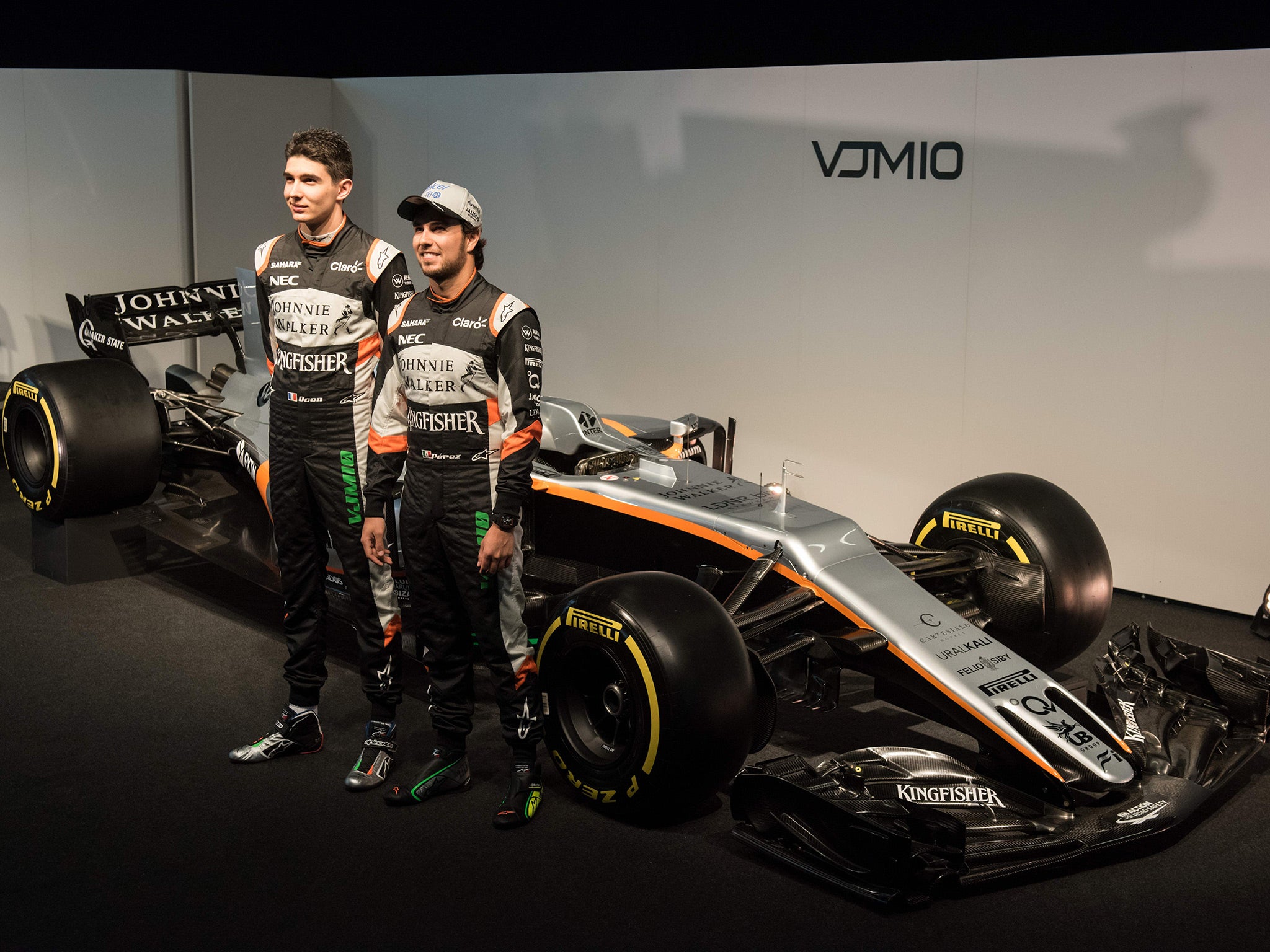 Drivers Sergio Perez and Esteban Ocon attended the unveiling of Force India's new car