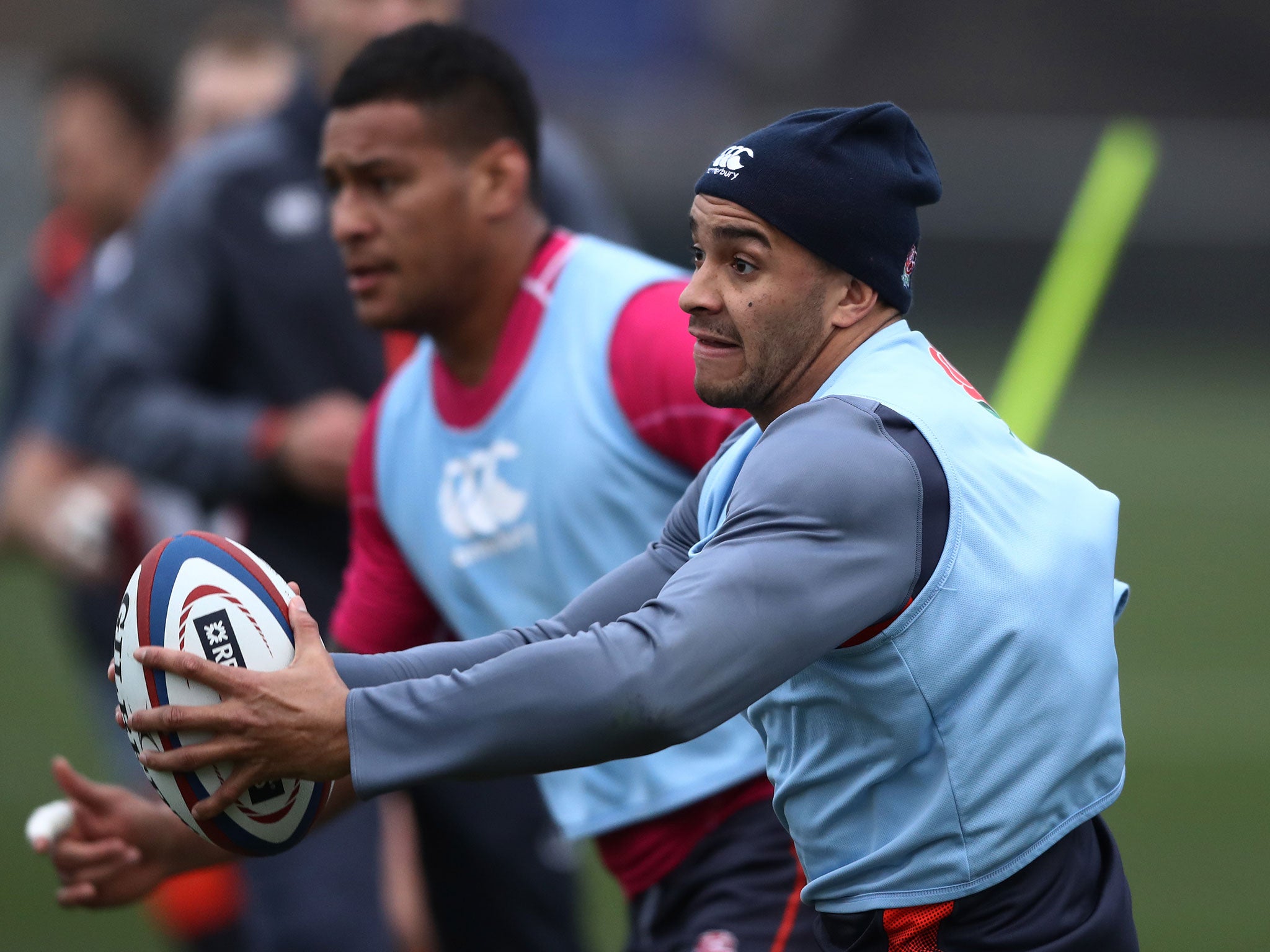 Jonathan Joseph in training at the England camp