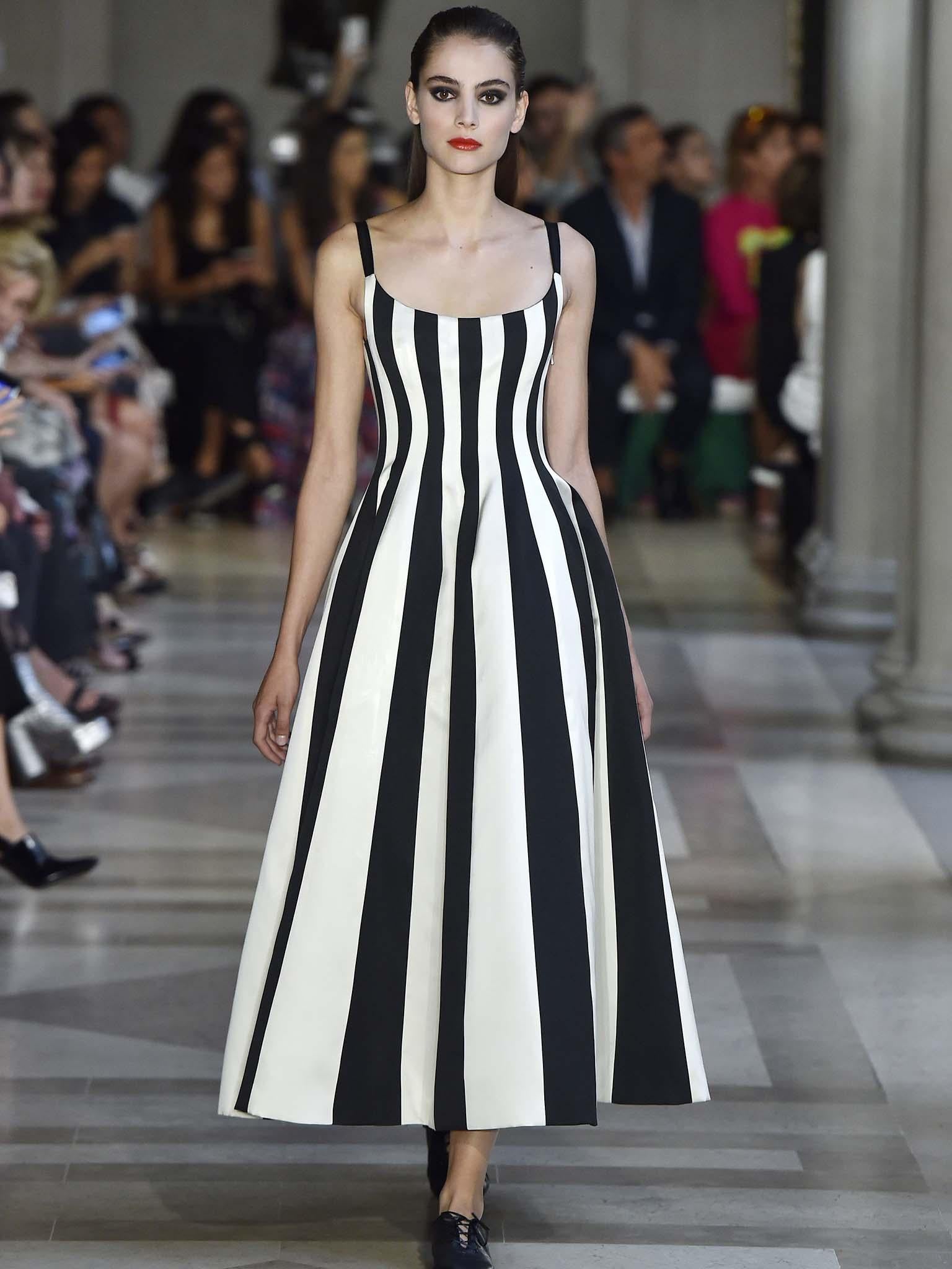 Carolina Herrera used black-and-white candy-stripes on classically dresses (Rex)