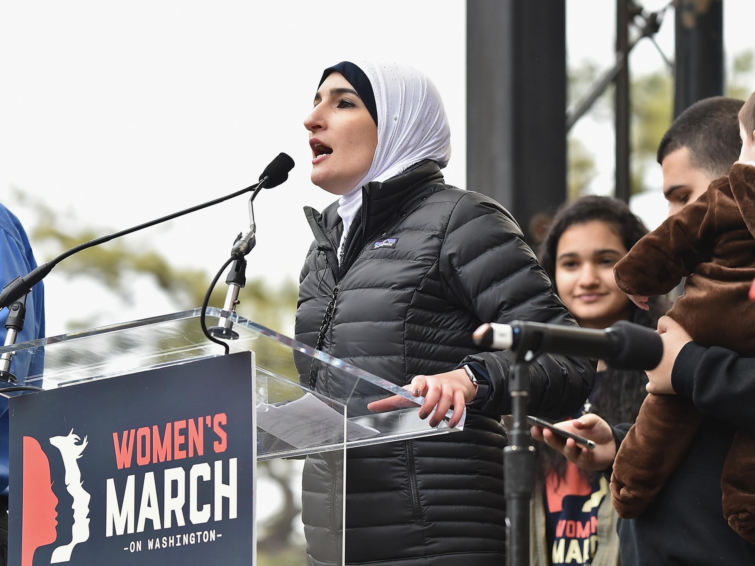 Linda Sarsour speaks onstage during the Women's March on Washington on January 21, 2017 in Washington, DC