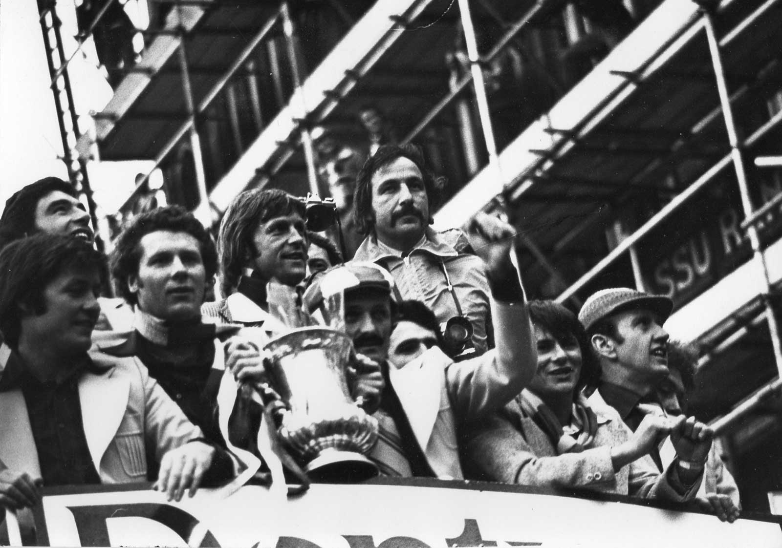 &#13;
Southampton's players parading the FA Cup in 1976 &#13;