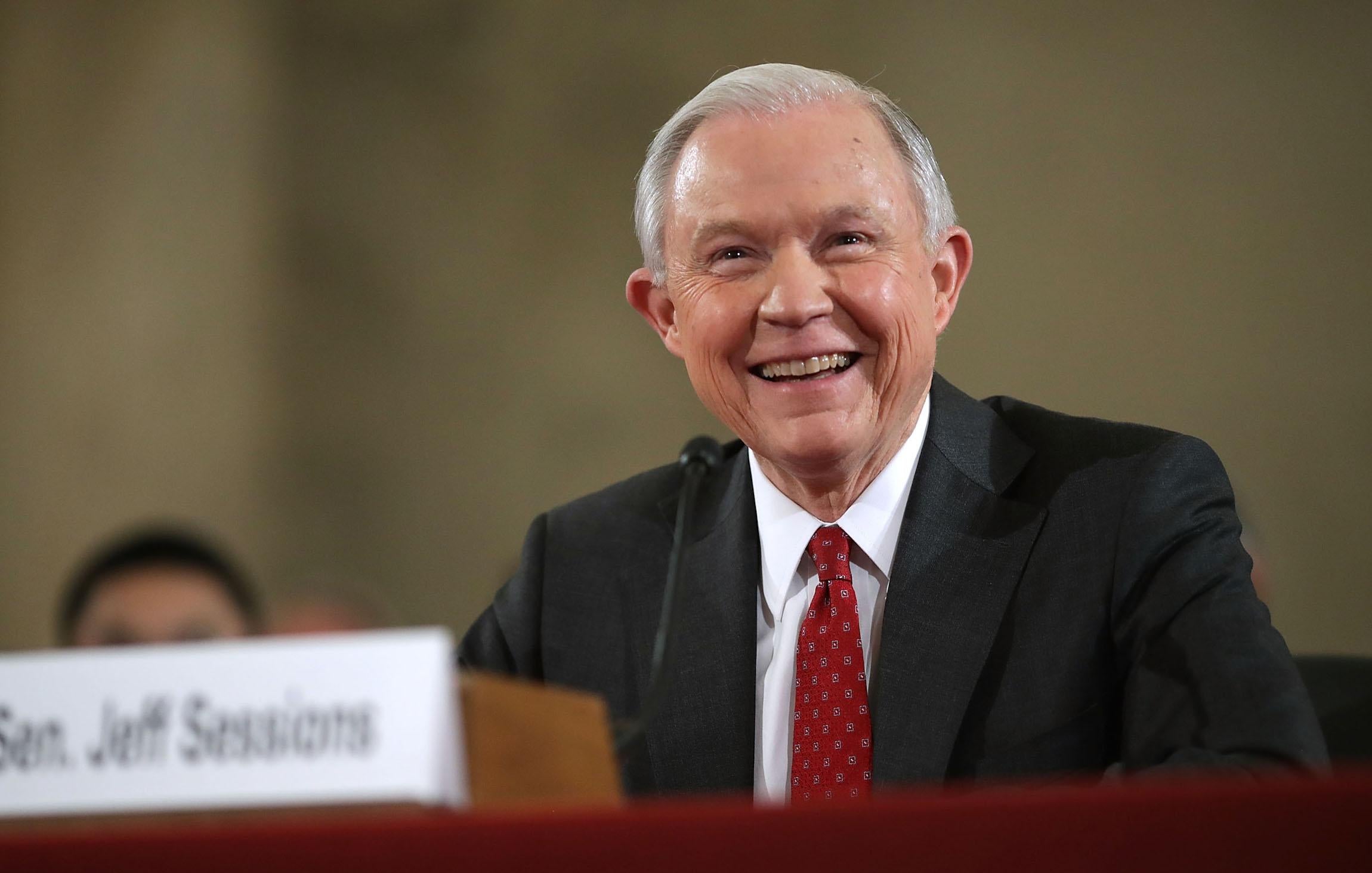 Jeff Sessions speaks at his confirmation hearing in Washington, DC.