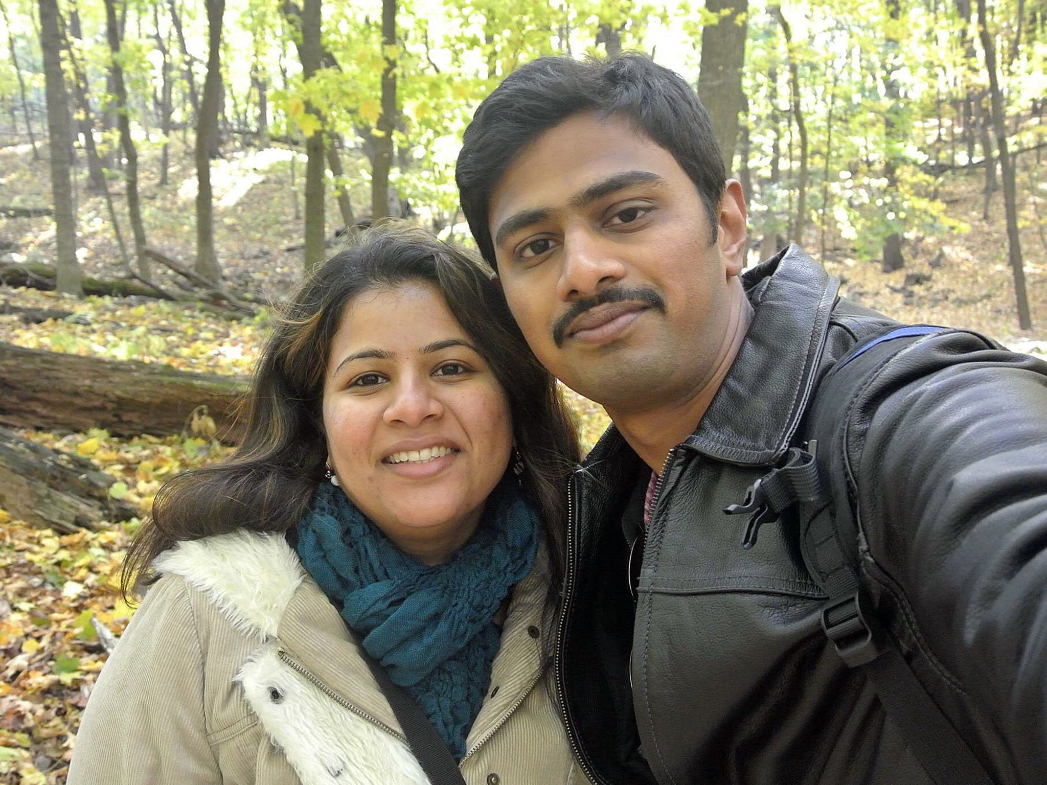 Srinivas Kuchibhotla, right, with his wife Sunayana Dumala in Cedar Rapids, Iowa.