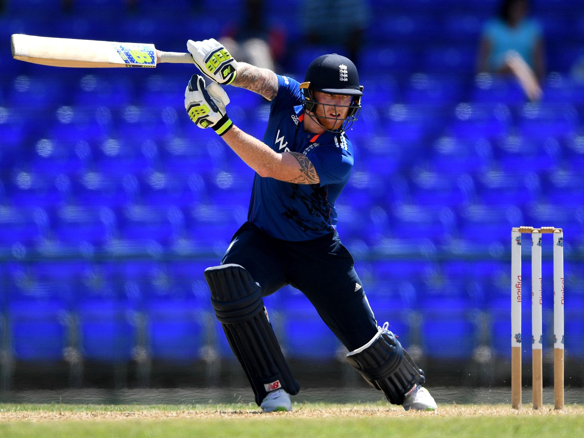 Stokes play a shot against in England's warm-up match against WICB President's XI