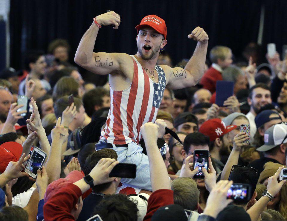 A pro-Trump supporter makes his feeling clear during a rally in Denver, Colorado