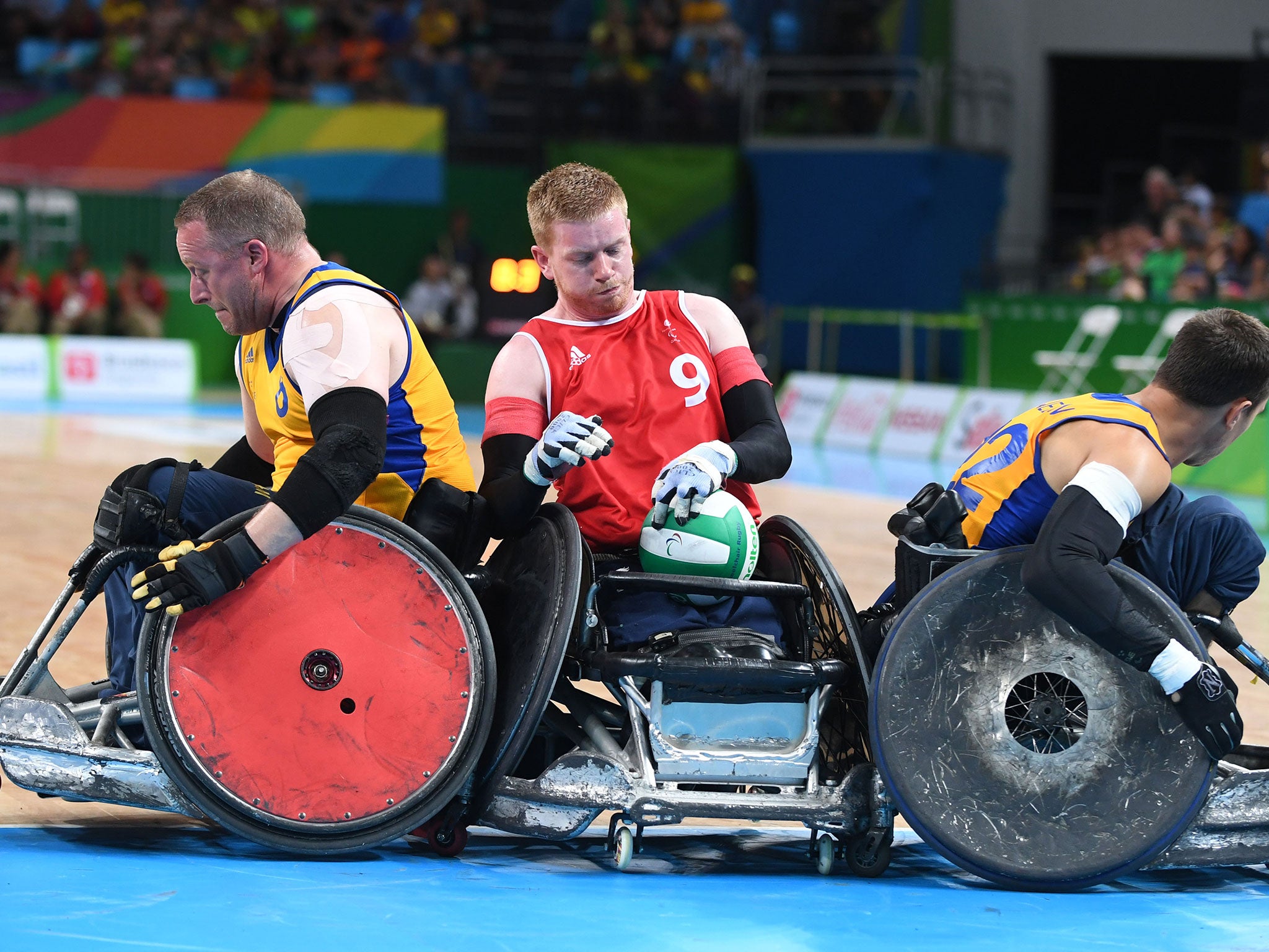 Jim Roberts in action for Great Britain in the Paralympics wheelchair rugby 5th-6th classification