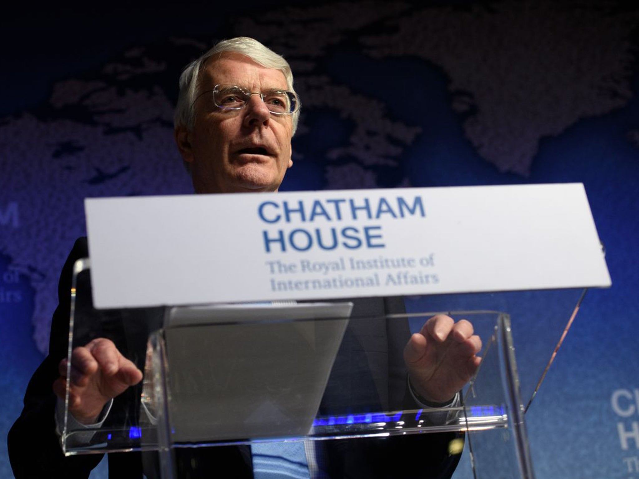 Former British Prime Minister John Major delivers a speech on Britain's exit from the European Union