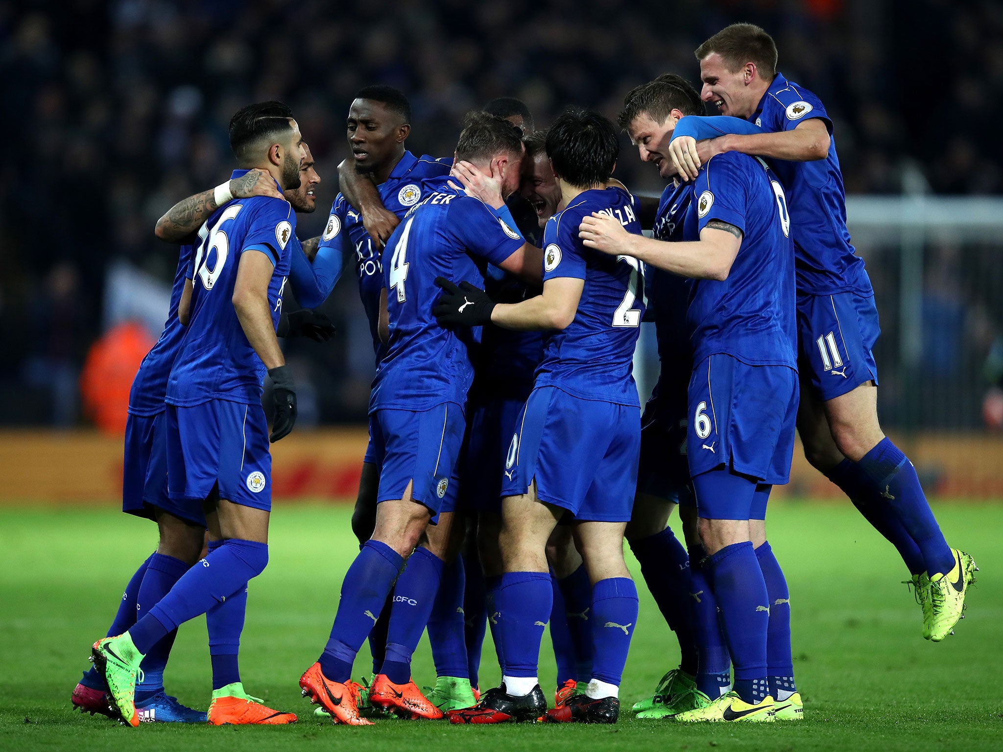 Leicester celebrate their second goal