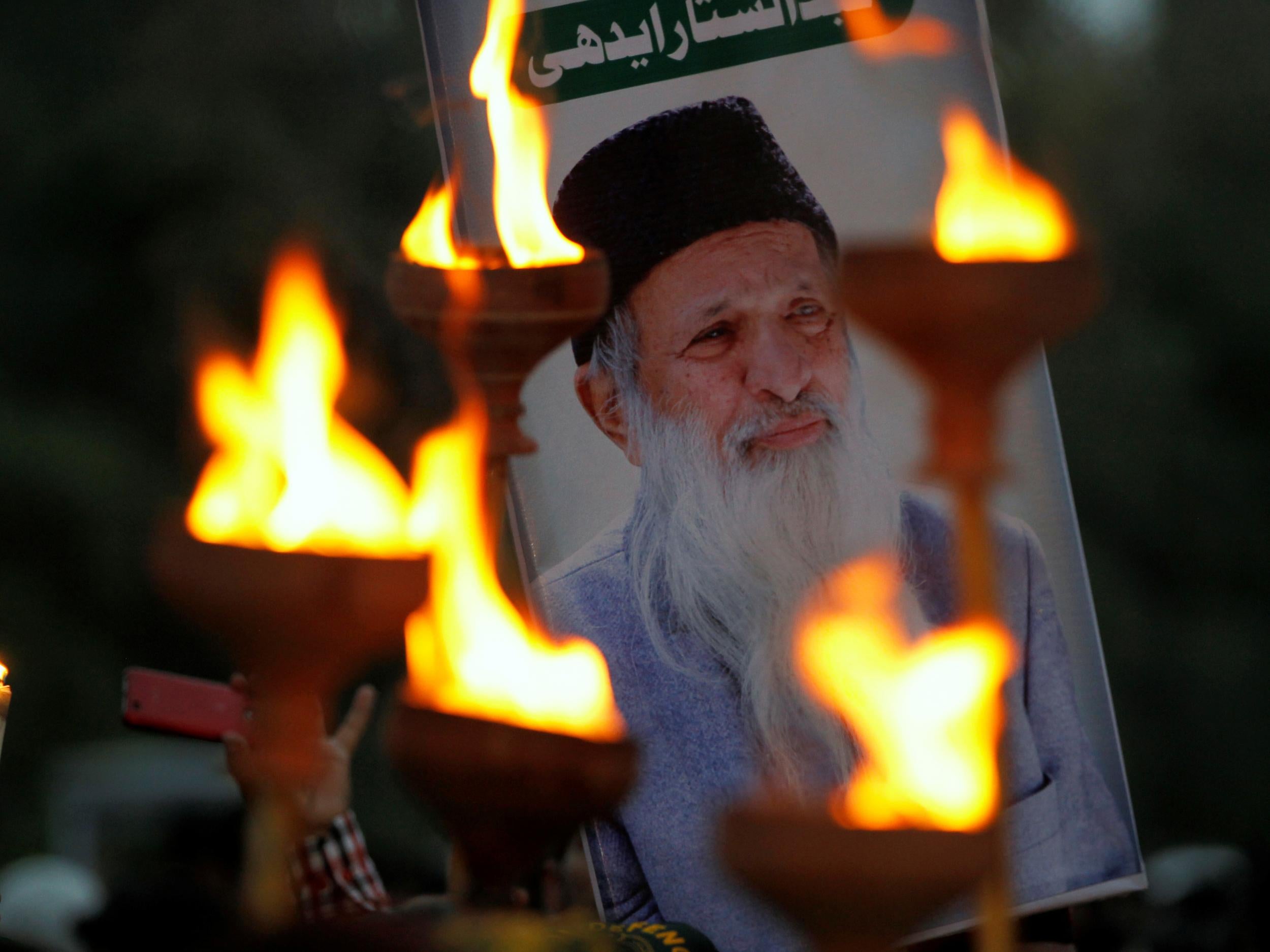 A candle light vigil to mourn the death of philanthropist Abdul Sattar Edhi in Lahore