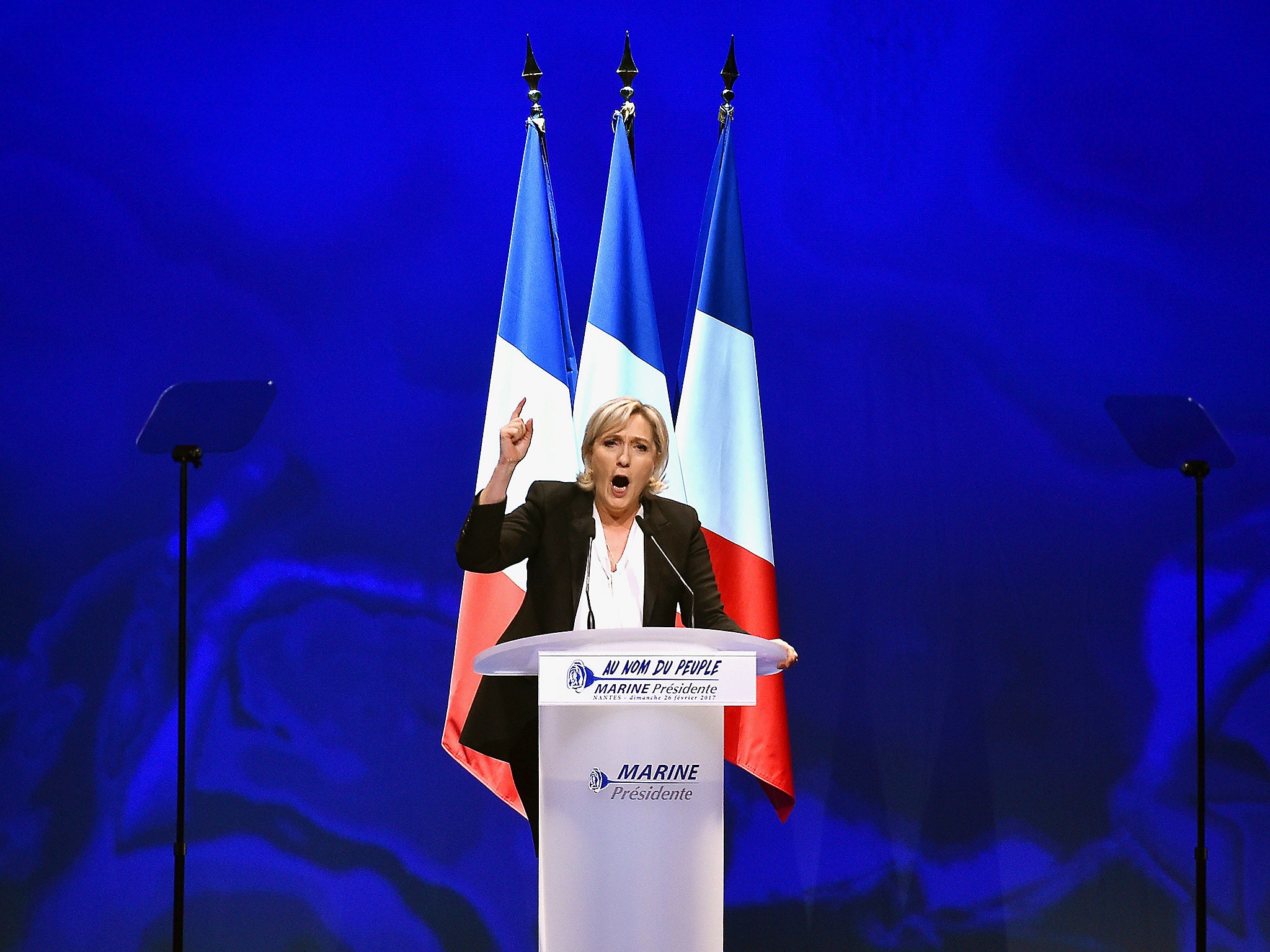 Front National leader Marine Le Pen speaks during a campaign rally (Getty)