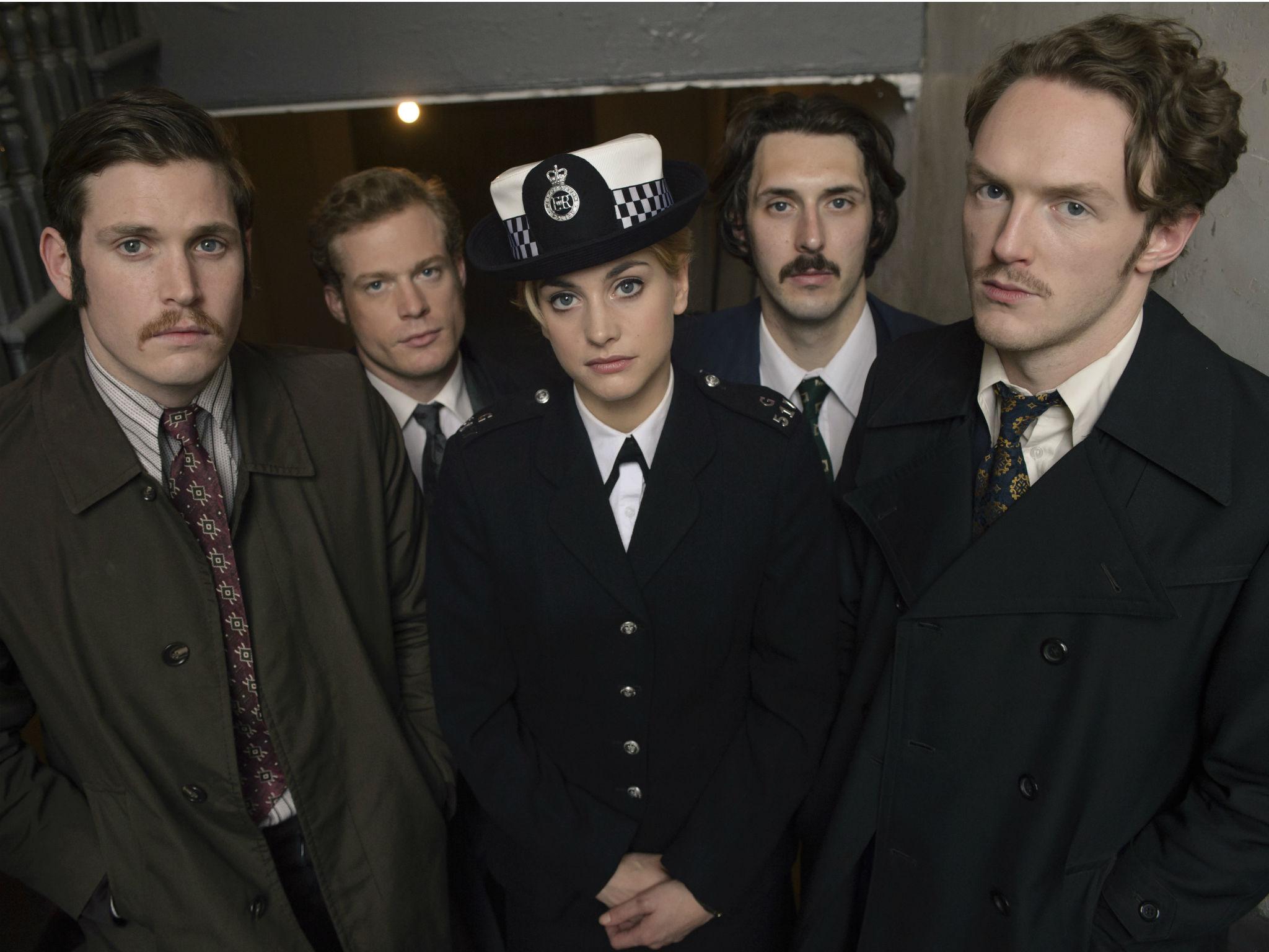 'Prime Suspect 1973': Tommy McDonnnell as DC Ashton, Sam Reid as DCI Len Bradfield, Stefanie Martini as Jane Tennison, Harrison as DS Spencer Giggs and Joshua Hill as DC Edwards.