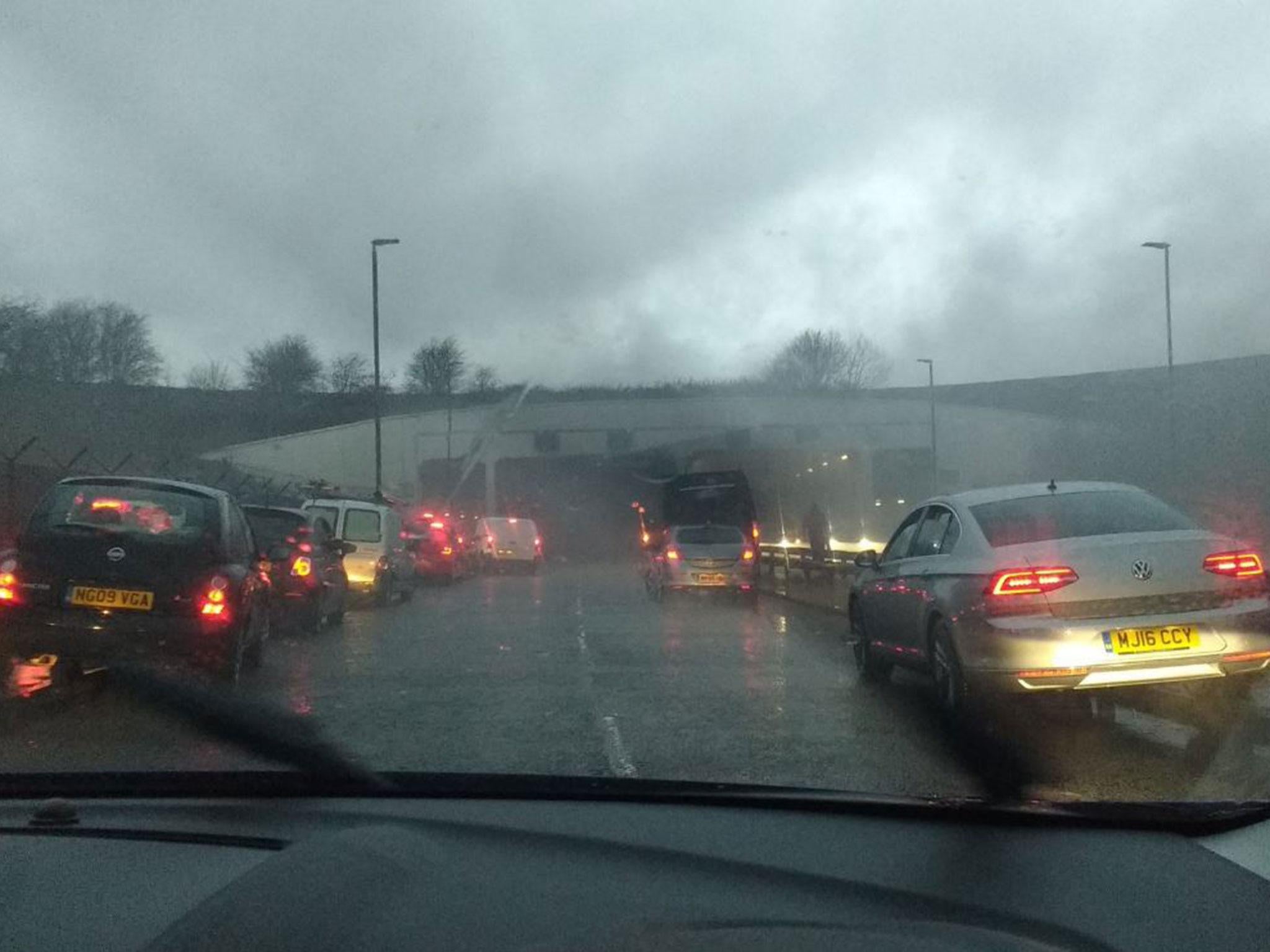 Photos shared on social media show heavy smoke billowing from the underpass