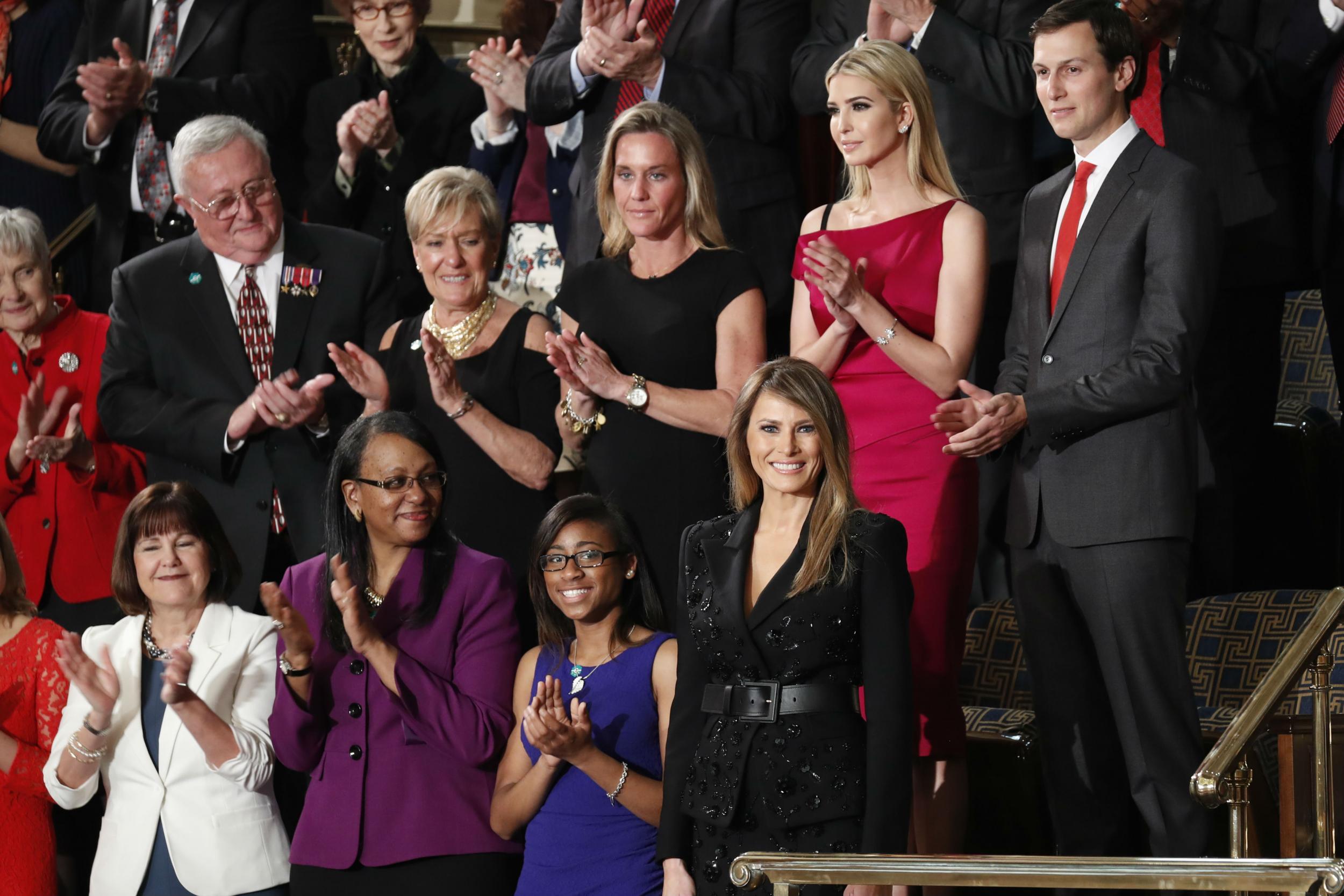 The First Lady, along with Mr Trump's eldest daughter, Ivanka, were among those watching