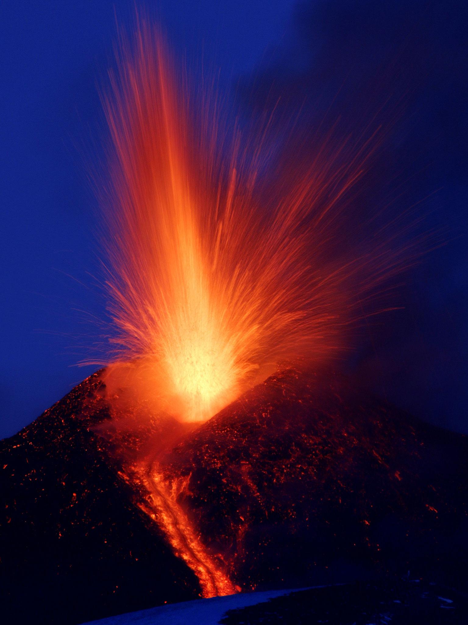 Bright orange lava could be seen in the city of Catania and the resort town of Taormina