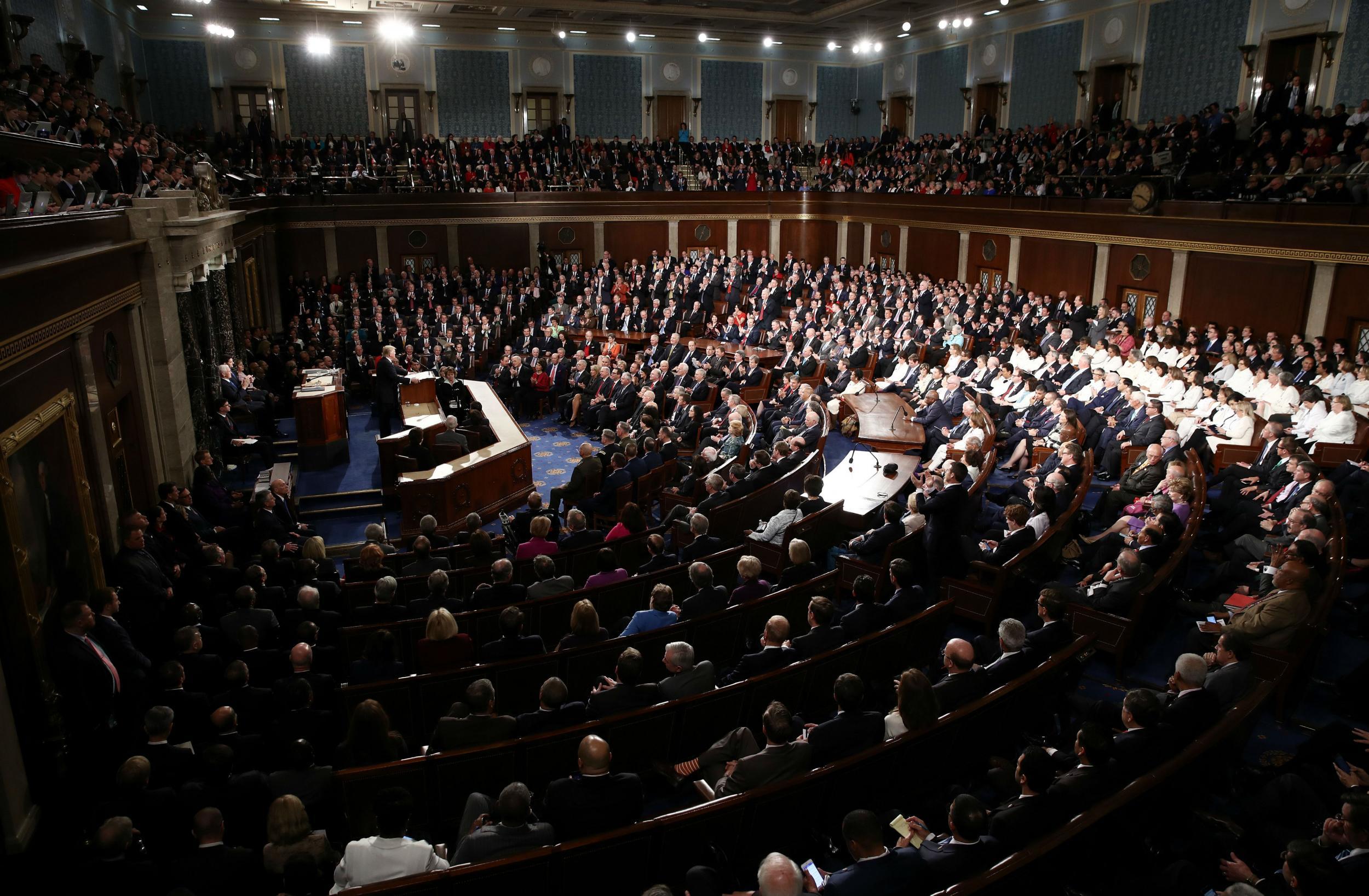 President Donald Trump delivers his first address to a joint session of Congress