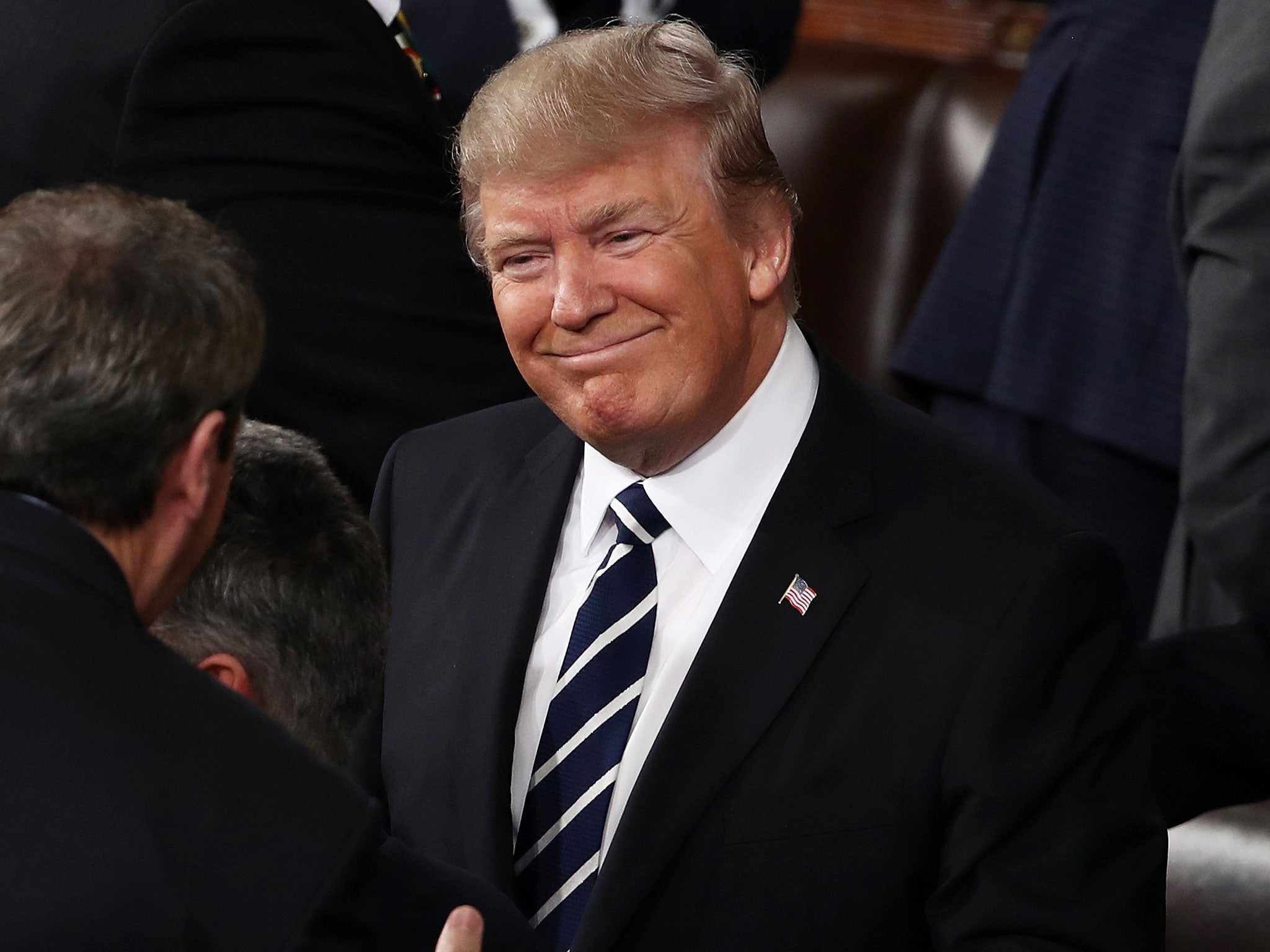 Donald Trump arrives to addresses a joint session of the U.S. Congress