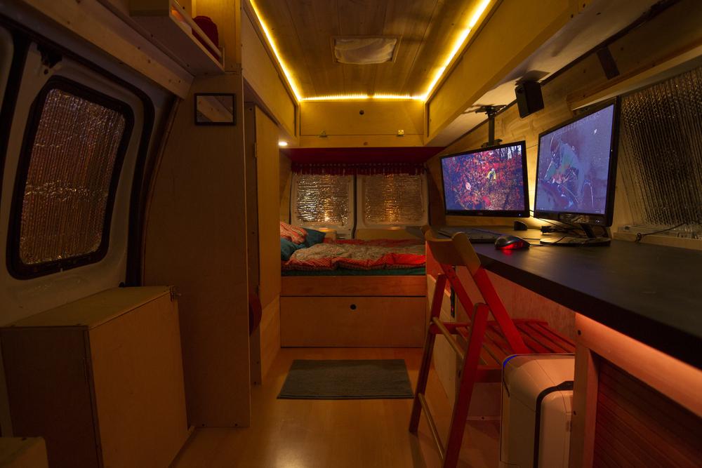 Adam's van doubles as his office