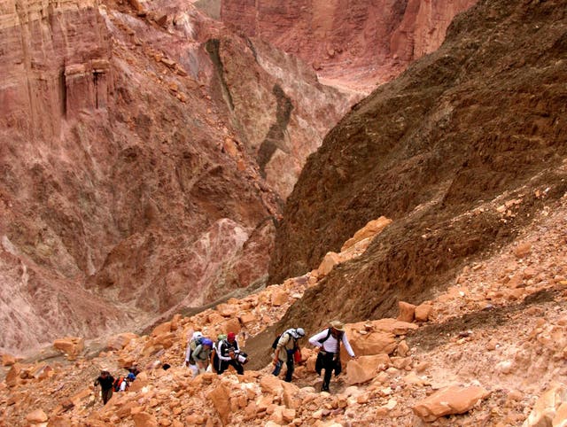 The steep ascent over loose, stony ground from Wadi El Melha  