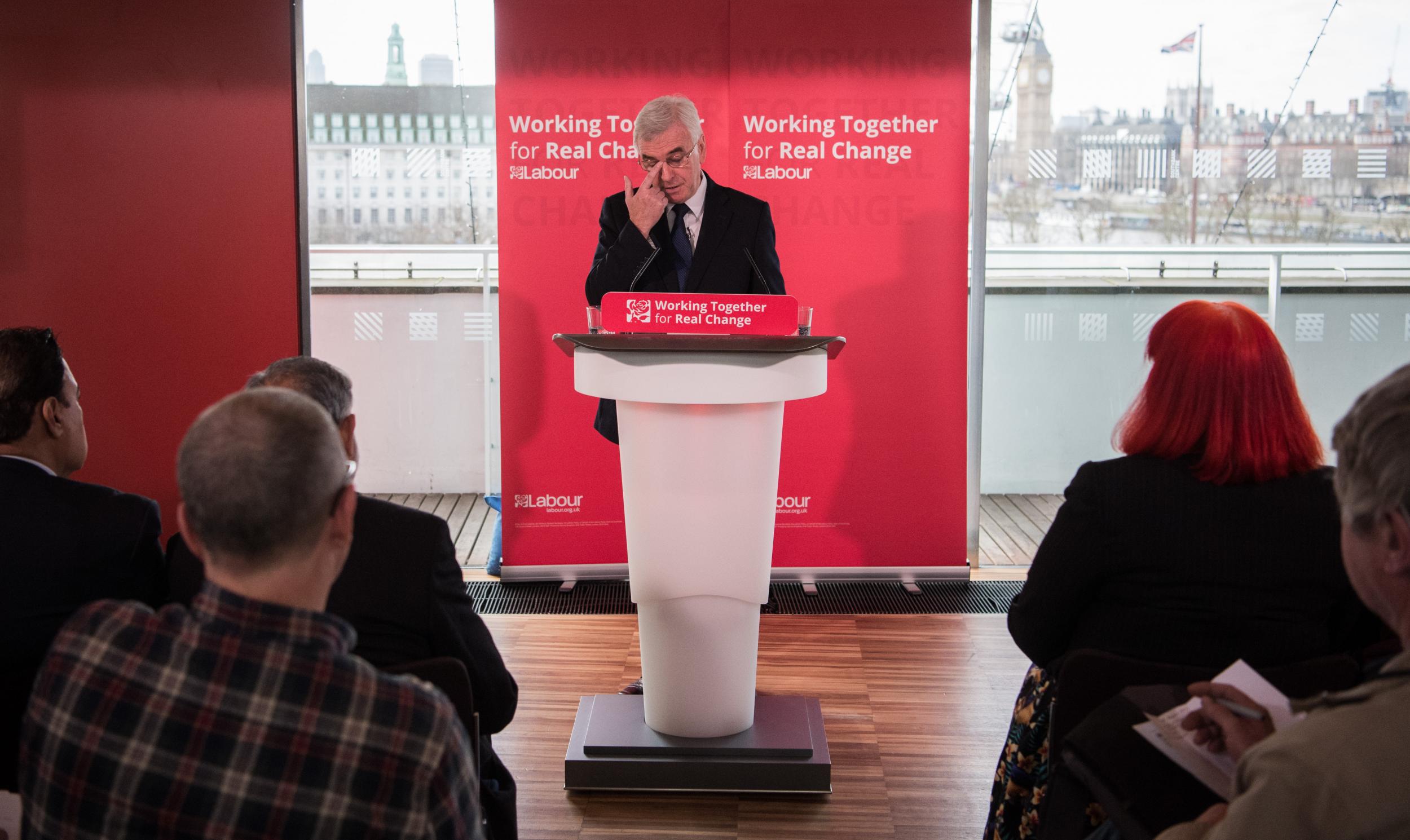 Mr McDonnell delivers a speech on the economy at the Southbank Centre in London