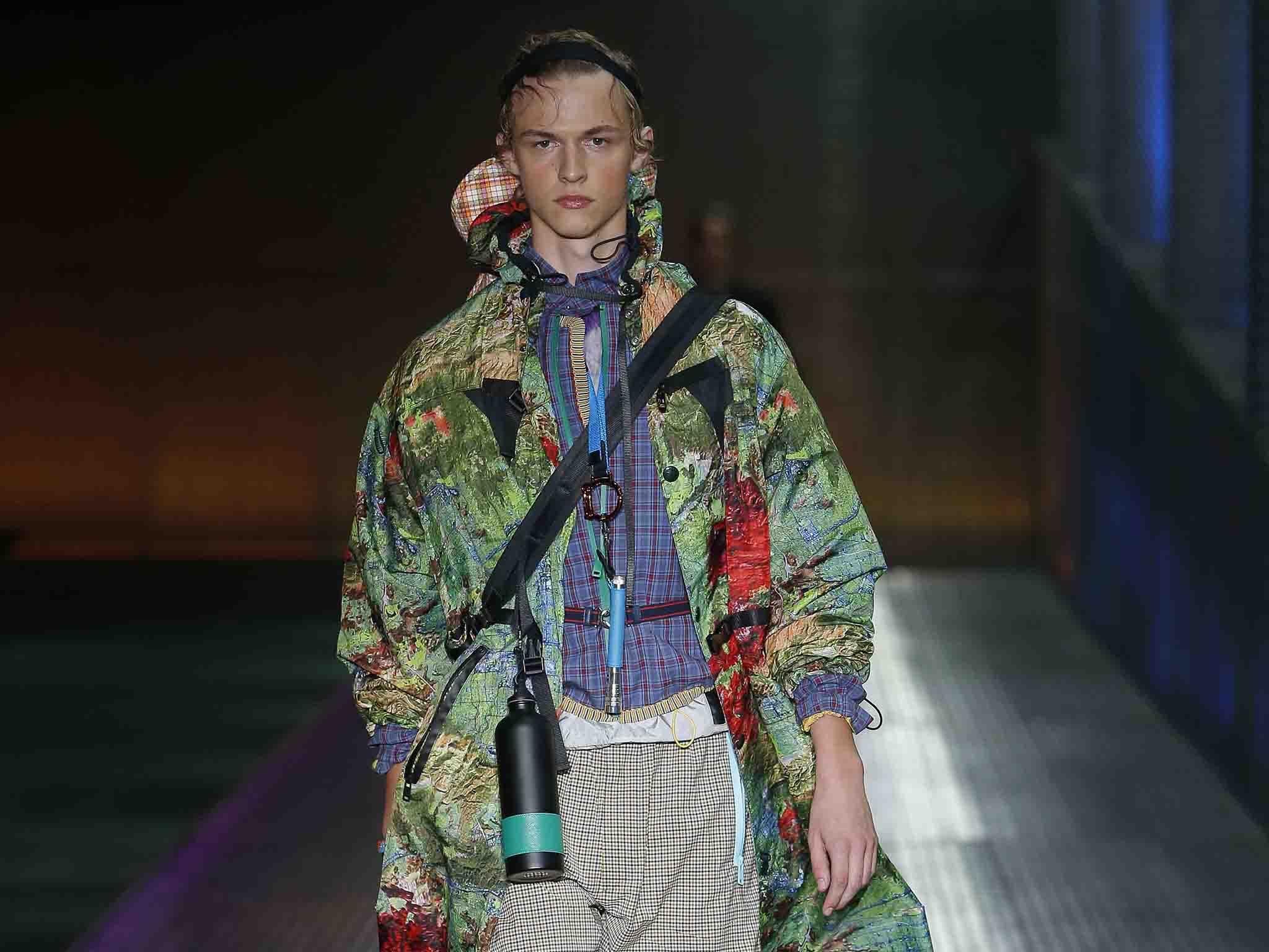 Prada featured rucksacks, shorts and socks worn with velcro-fastening sandals