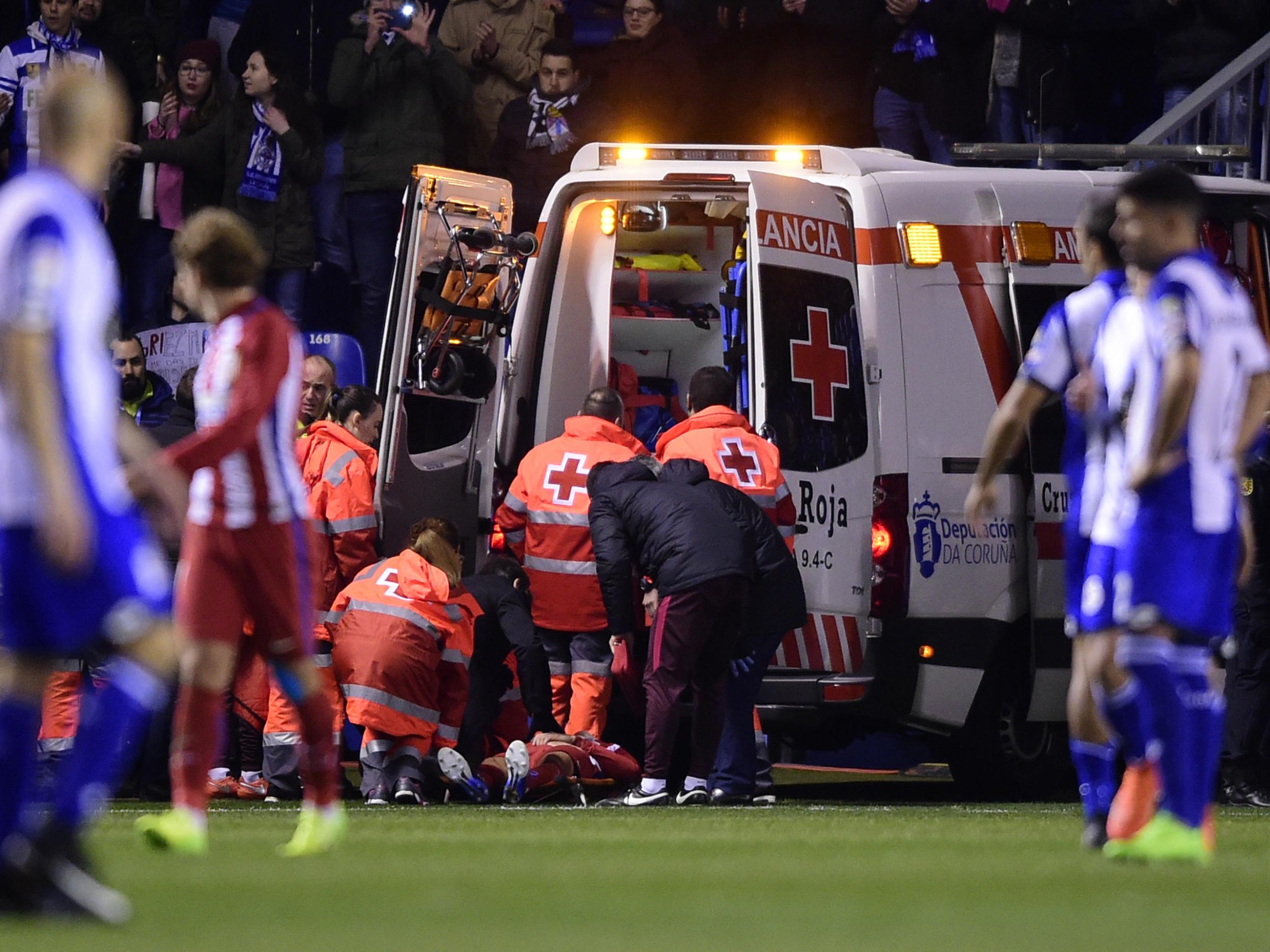 &#13;
Torres left the stadium in an ambulance &#13;