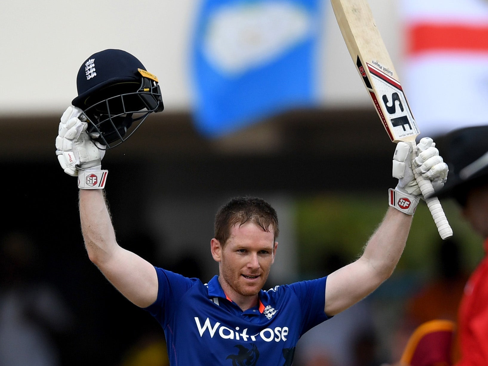 Morgan was dropped on four before hitting triple figures