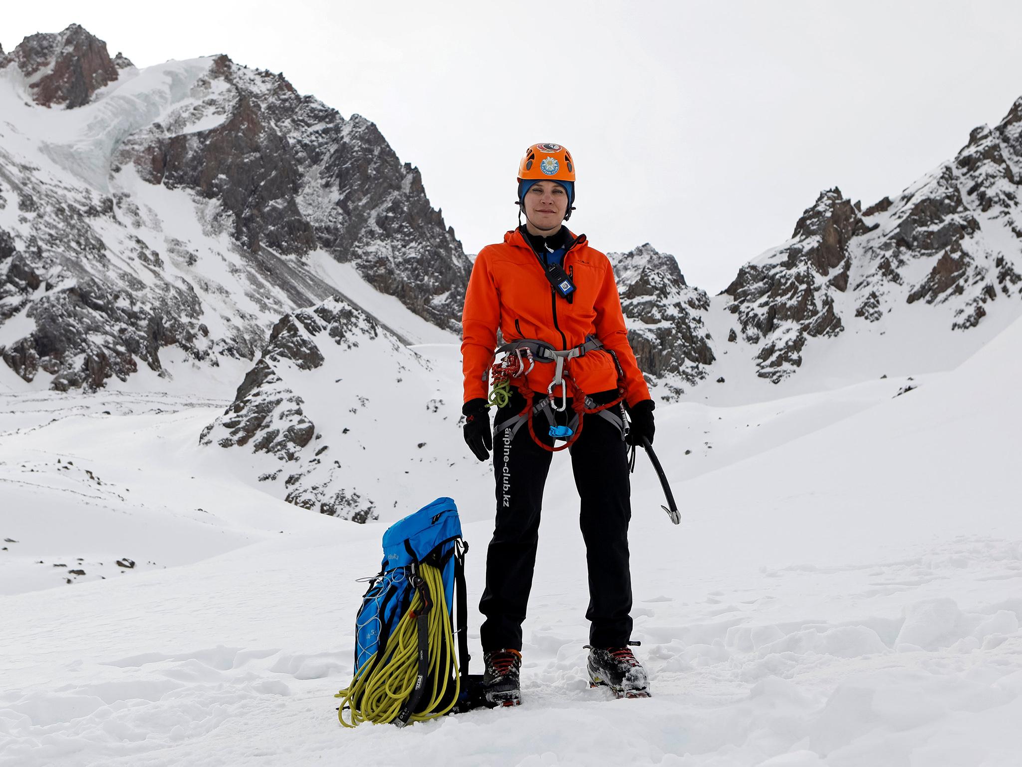 Julia Argunova, 36, a mountaineering instructor, poses at 3,200 meters (10,499 feet) above sea level in the Tien Shan mountains. "Physical strength benefits male colleagues in some situations on harder routes. But, women are more concentrated and meticulous. In general, women are better at teaching. My main professional task is to teach safe mountaineering."