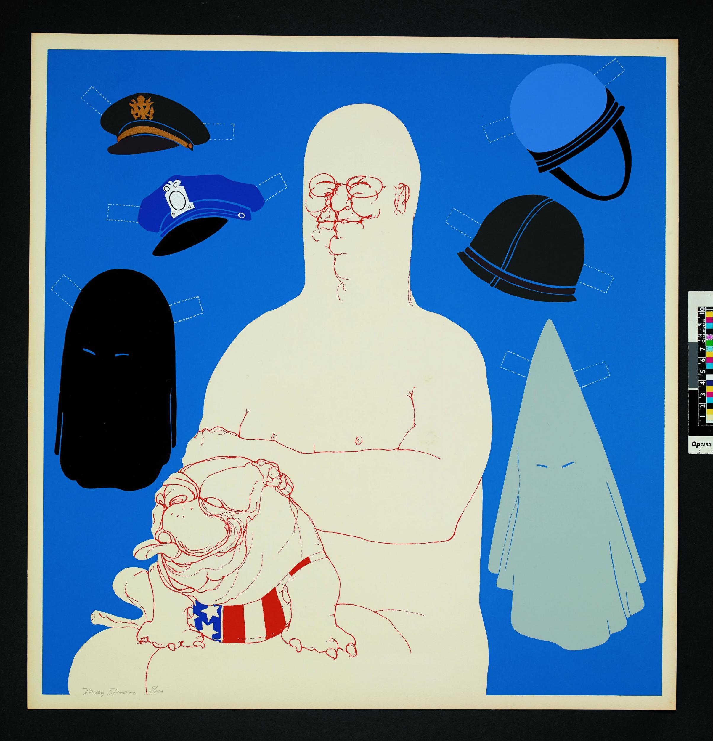 May Stevens’s ‘Big Daddy with Hats’, Colour screenprint, 1971 (May Stevens)