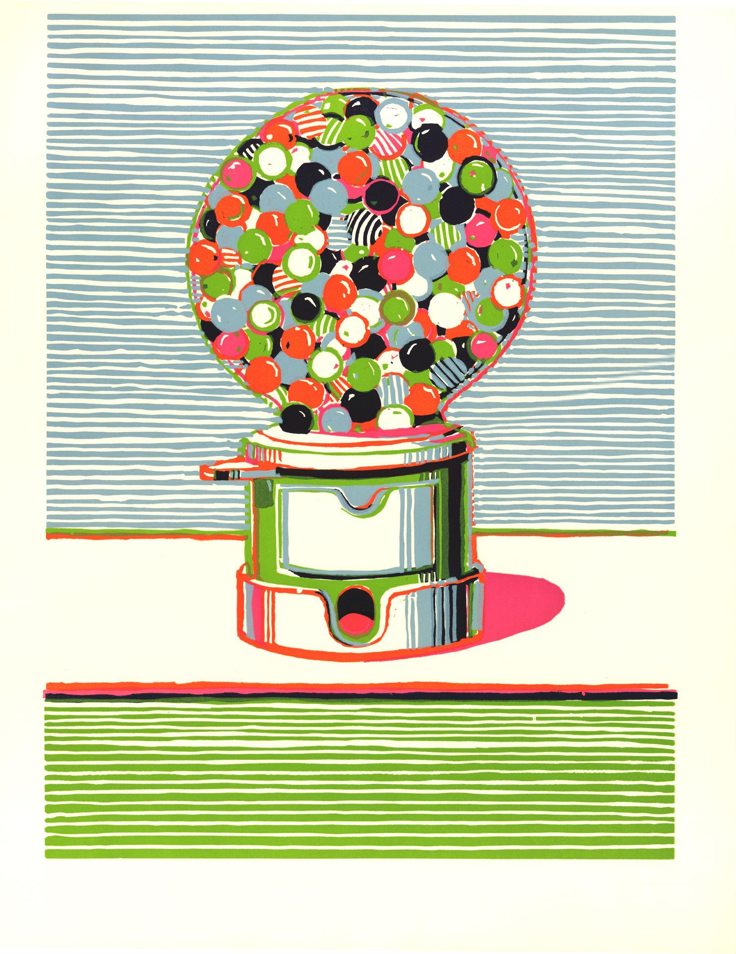 Wayne Thiebaud’s ‘Gumball Machine’ Colour linocut, 1970, (Wayne Thiebaud/DACS)