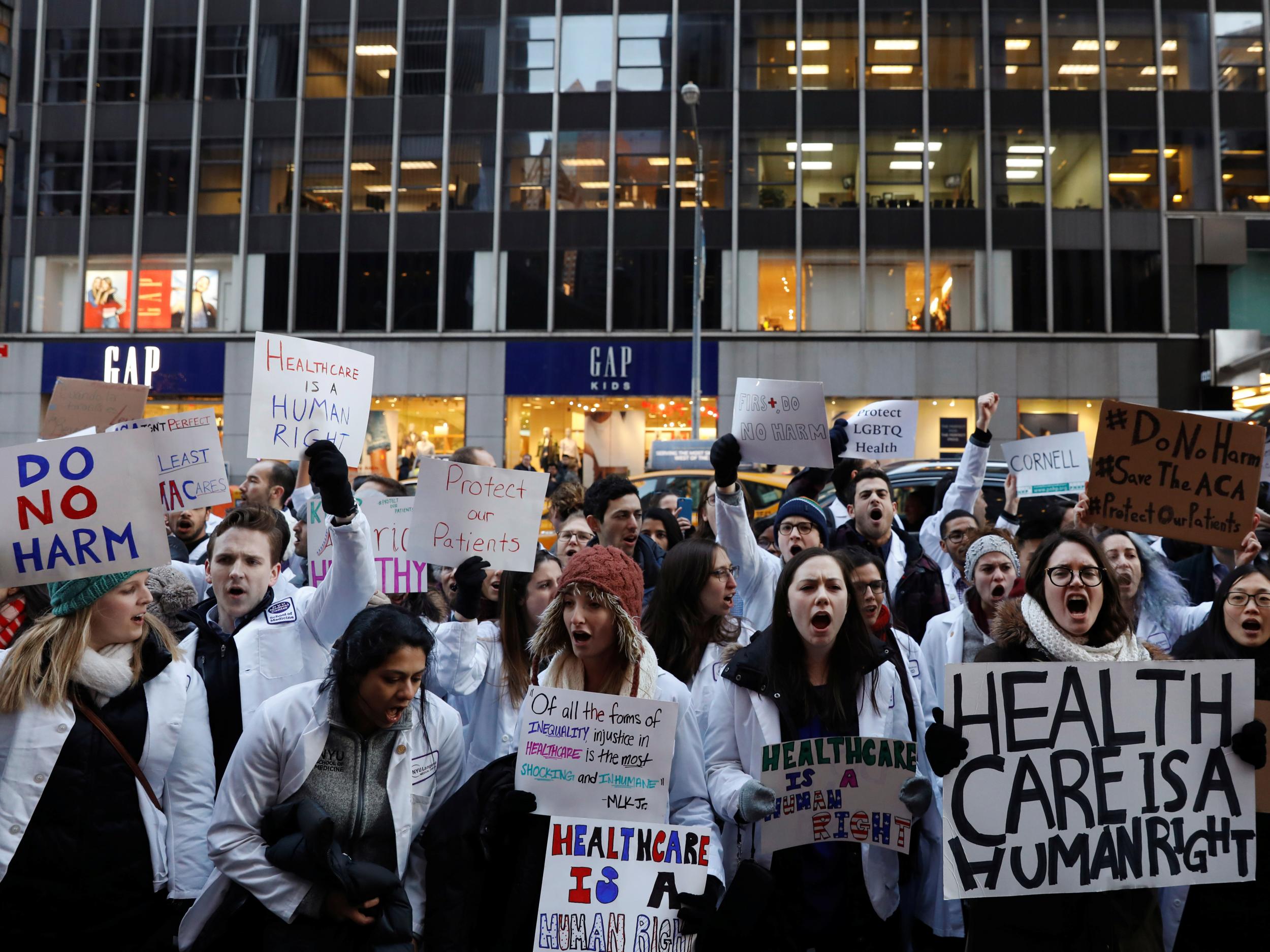 &#13;
Demonstrators protest the proposed repeal of the Affordable Care Act in New York &#13;