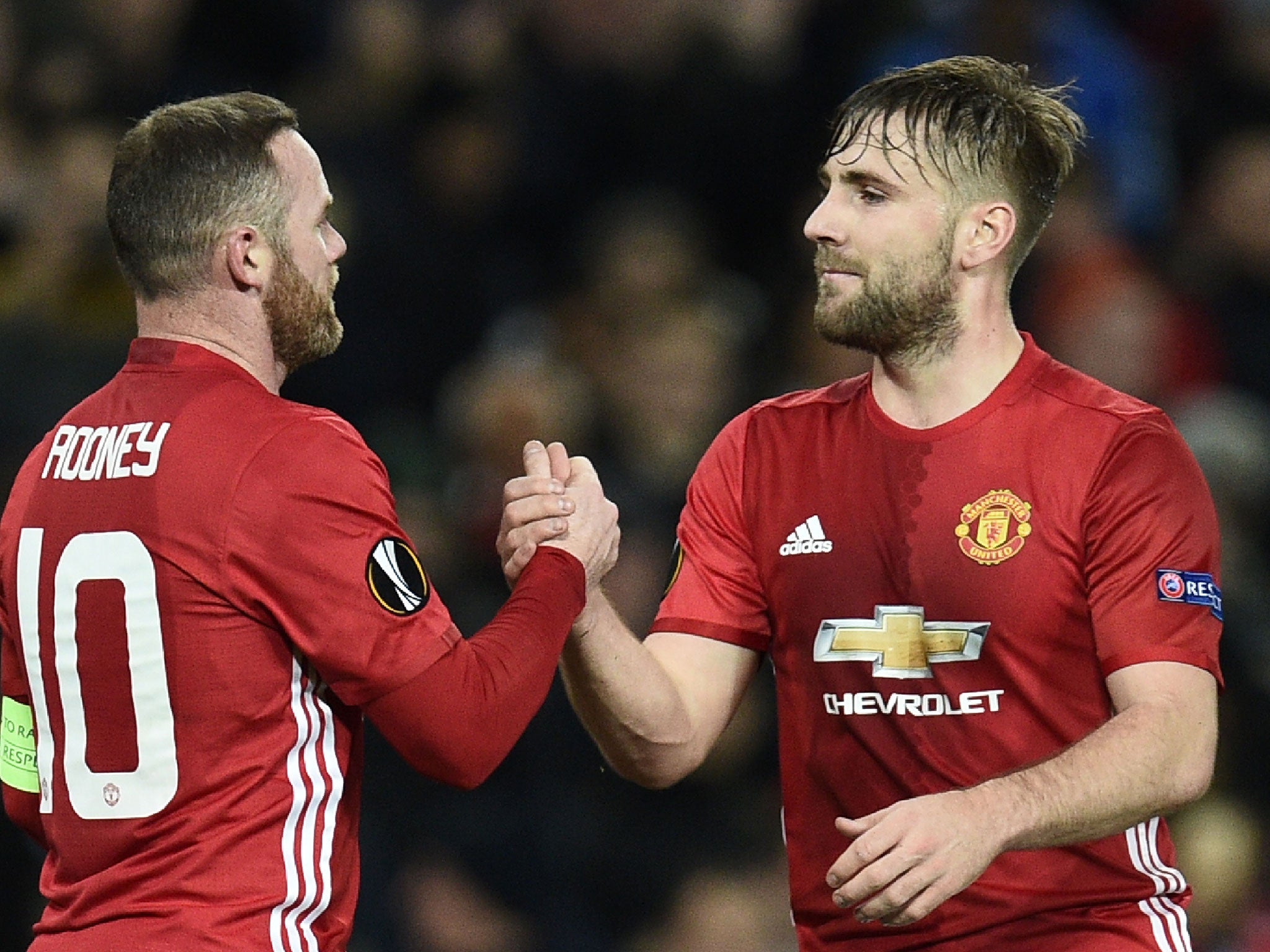 Wayne Rooney and Luke Shaw together during United's Europa League clash with Feyenoord last year