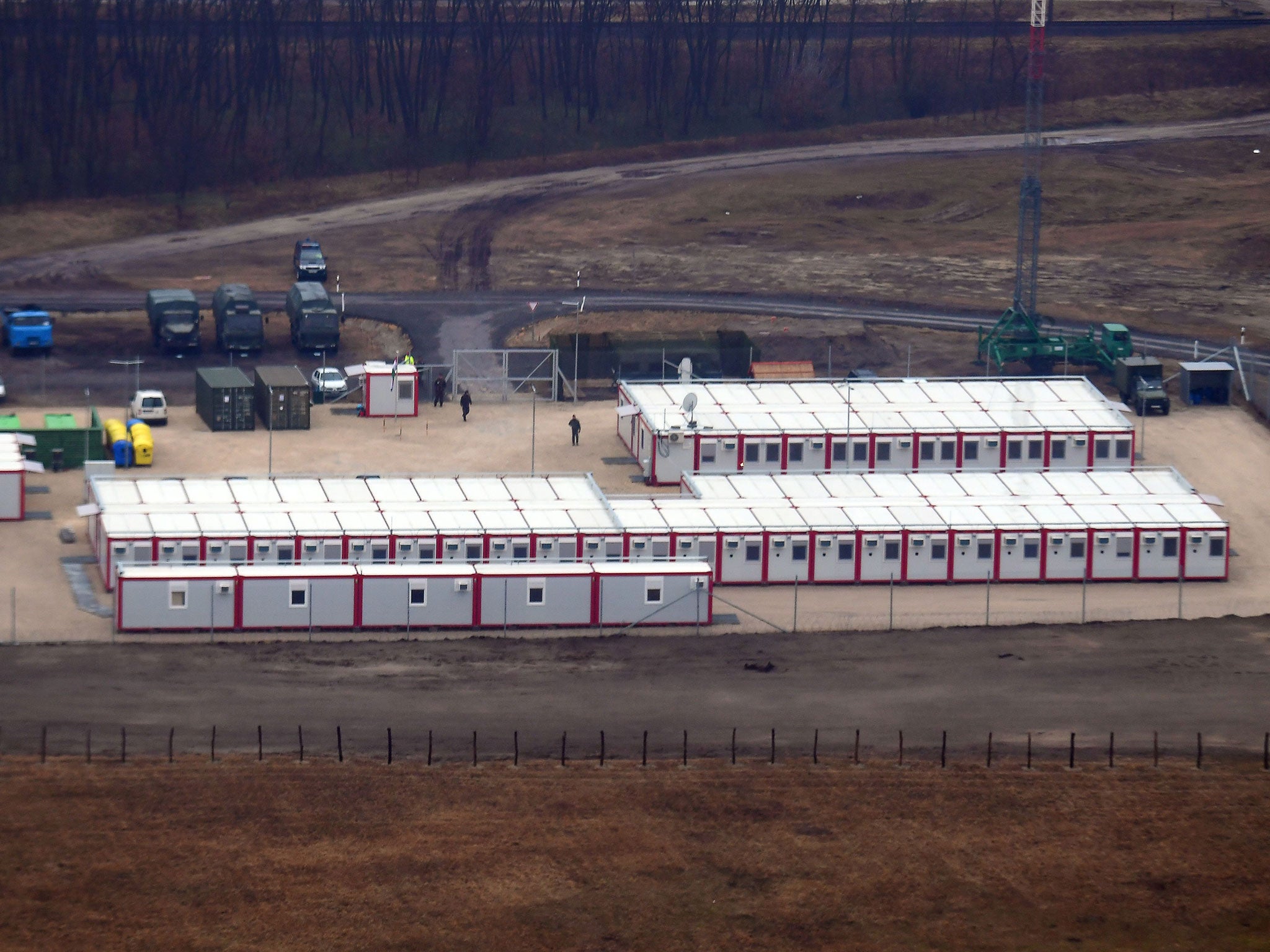 A base for border guards and a detention camp for migrants near the Hungarian-Serbian border at Kelebia