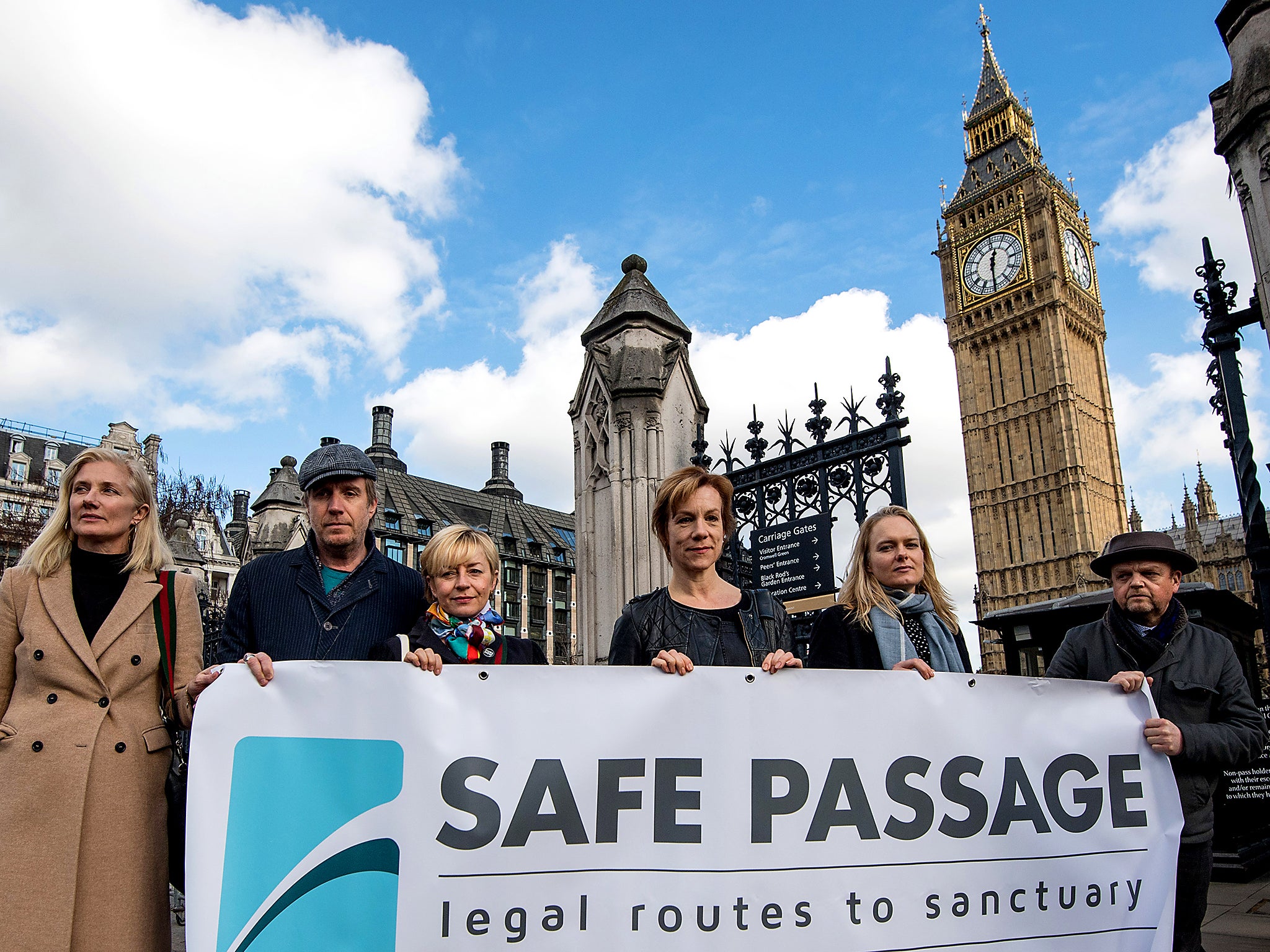 Celebrities including actors Joely Richardson, Toby Jones and Juliet Stevenson protest outside Parliament for the reinstatement of the Dubs scheme