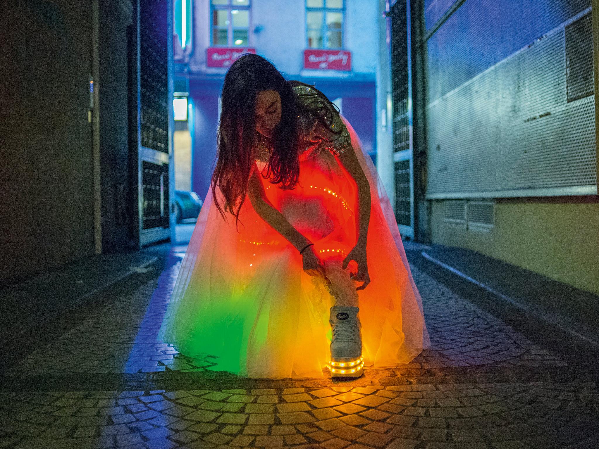 Autumn/Winter 2014’s light-up platform shoes continued as part of designer Ashish Gupta’s tenth anniversary Topshop collection.