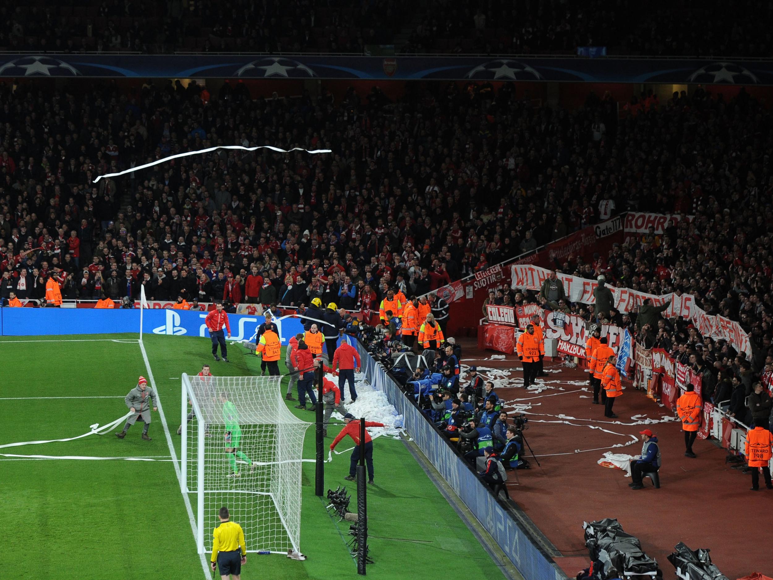 Bayern fans threw toilet roll onto the pitch and delayed the match