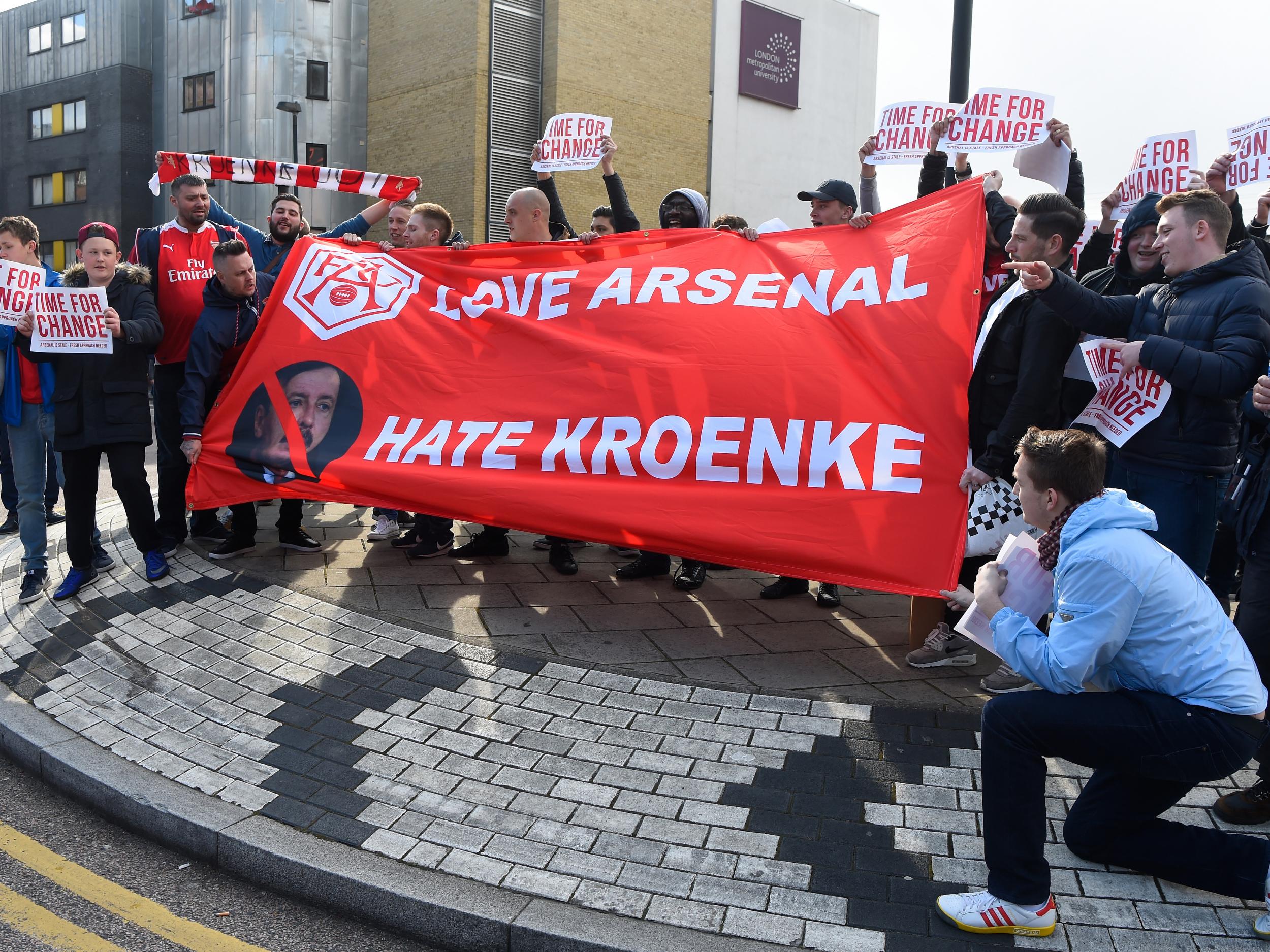 Arsenal fans protesting against Kroenke last season (Getty )