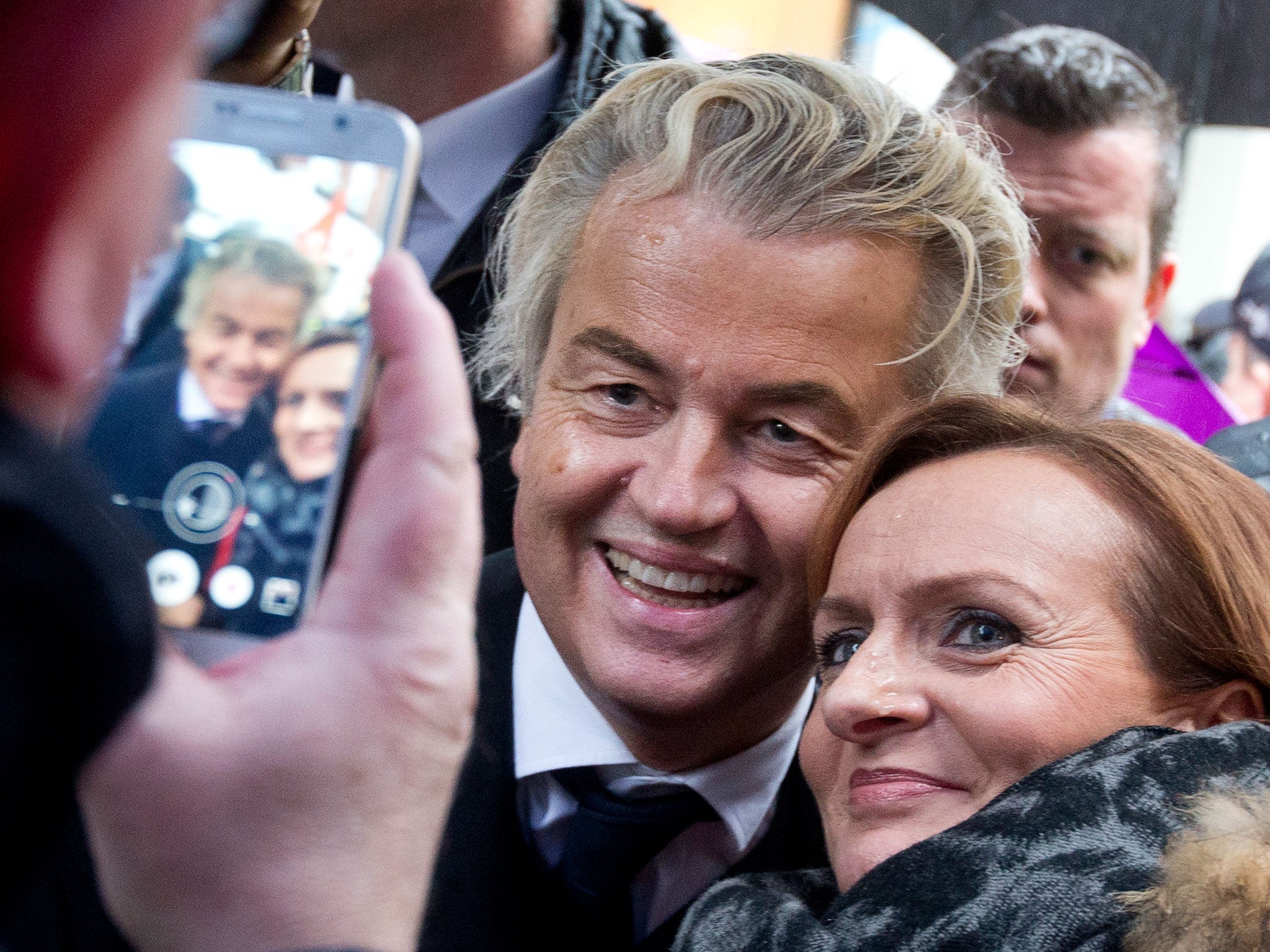 Geert Wilders poses for a picture during a campaign stop the Netherlands