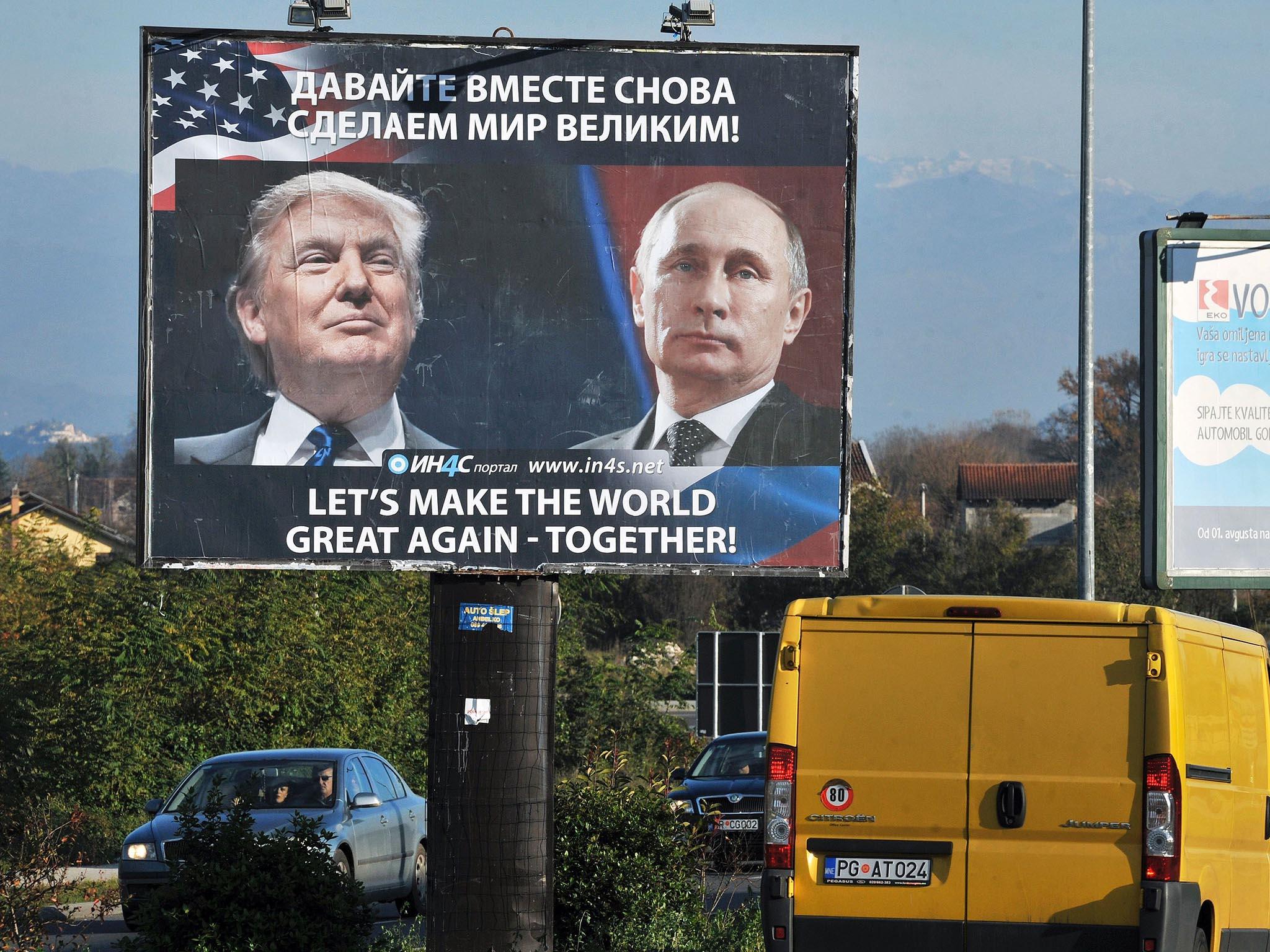 A poster in Montenegro toasts an new era led by Trump and Putin