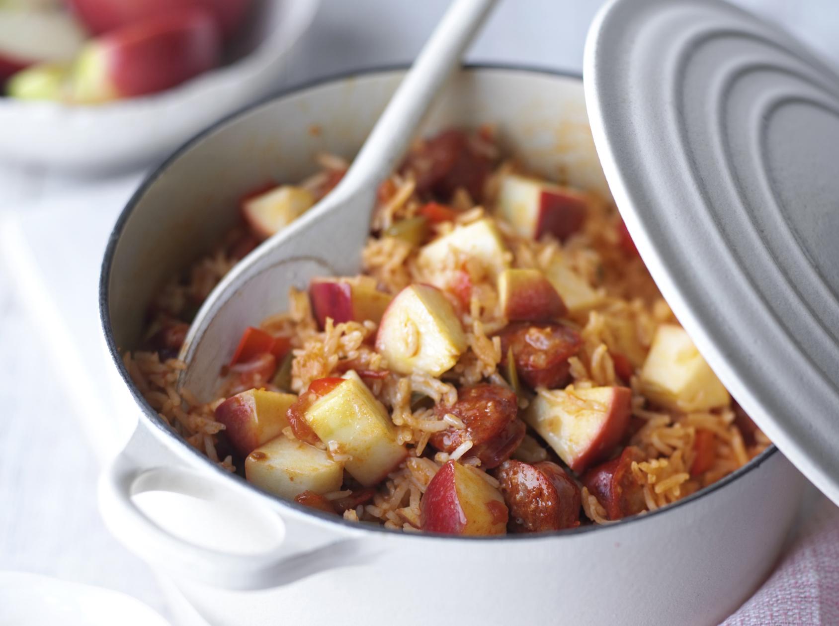 Pink lady apple chorizo pilaf