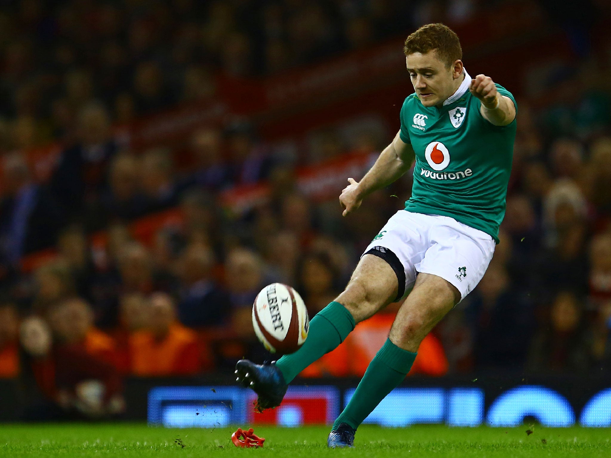 Paddy Jackson kicks a penalty for Ireland