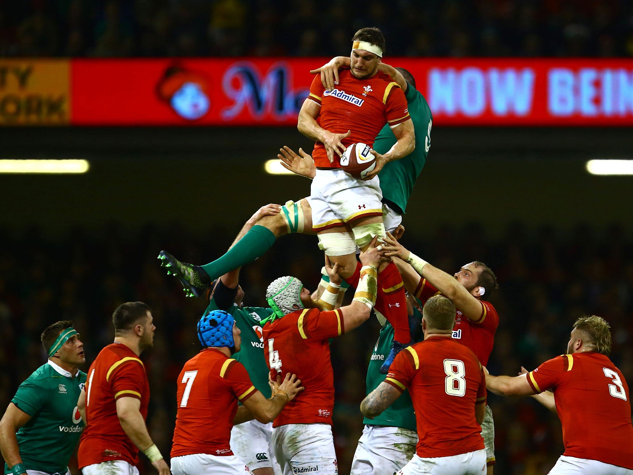 Warburton receives at a line-out for Wales