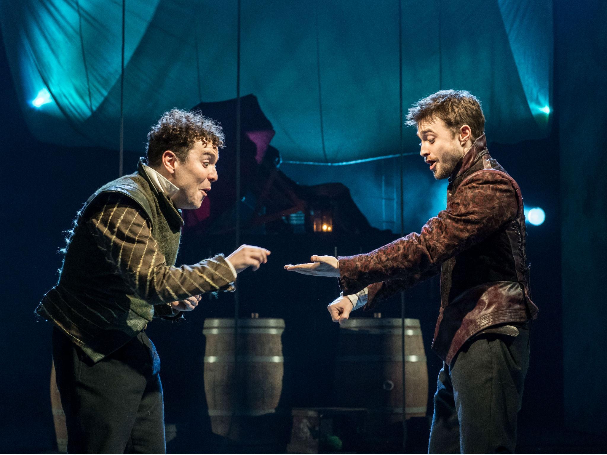 Bursting with life: Joshua McGuire (Guildenstern) and Daniel Radcliffe (Rosencrantz) add energy to this revival