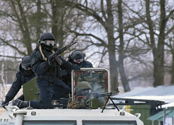 Russian National Guard soldiers take part in training exercises