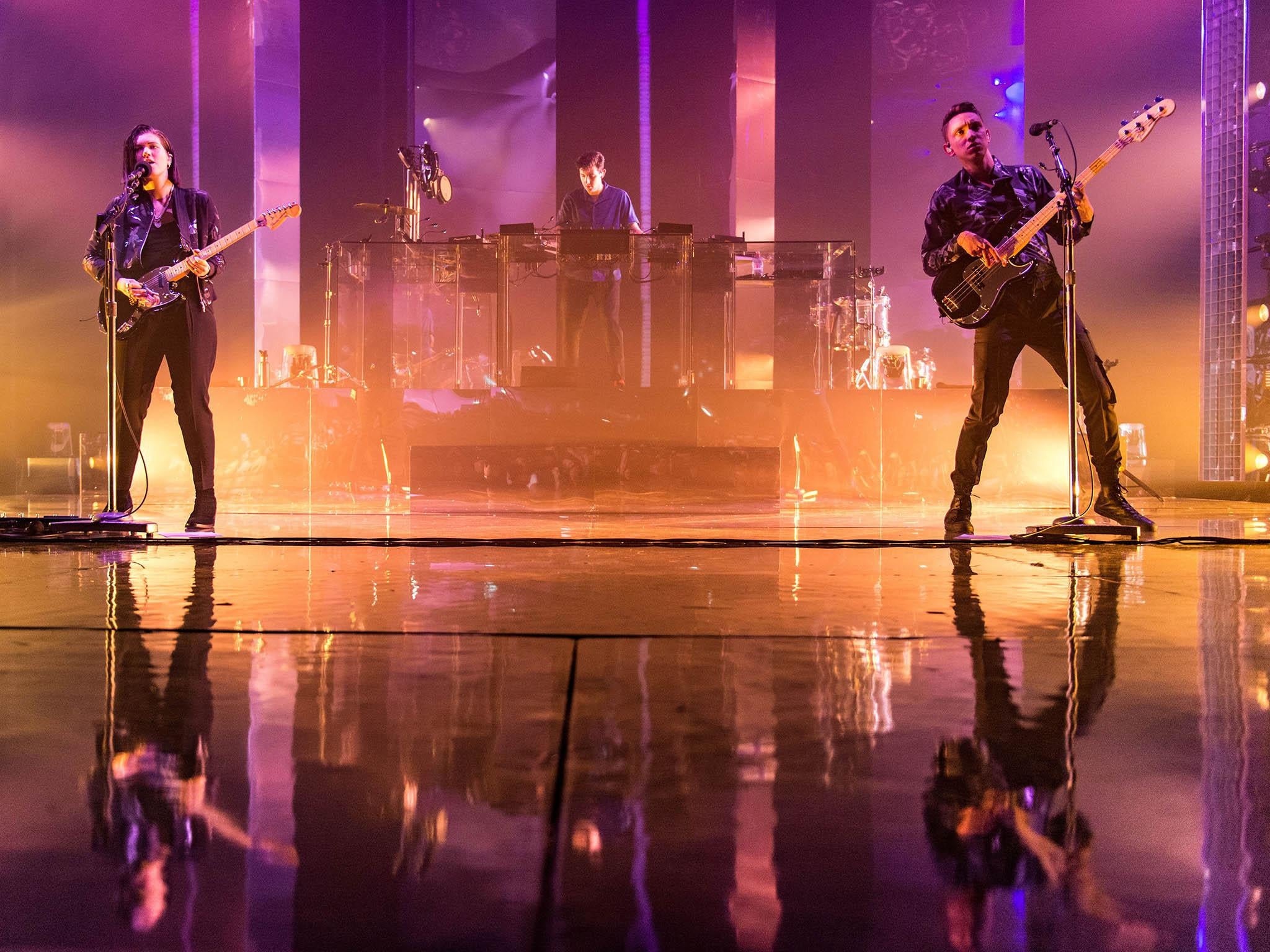 Singer-guitarist Romy Madley Croft, singer-bassist Oliver Sim and Jamie Smith at Brixton Academy