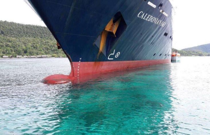 British-owned Caledonian Sky crashed into the reefs during low tide around the island of Kri