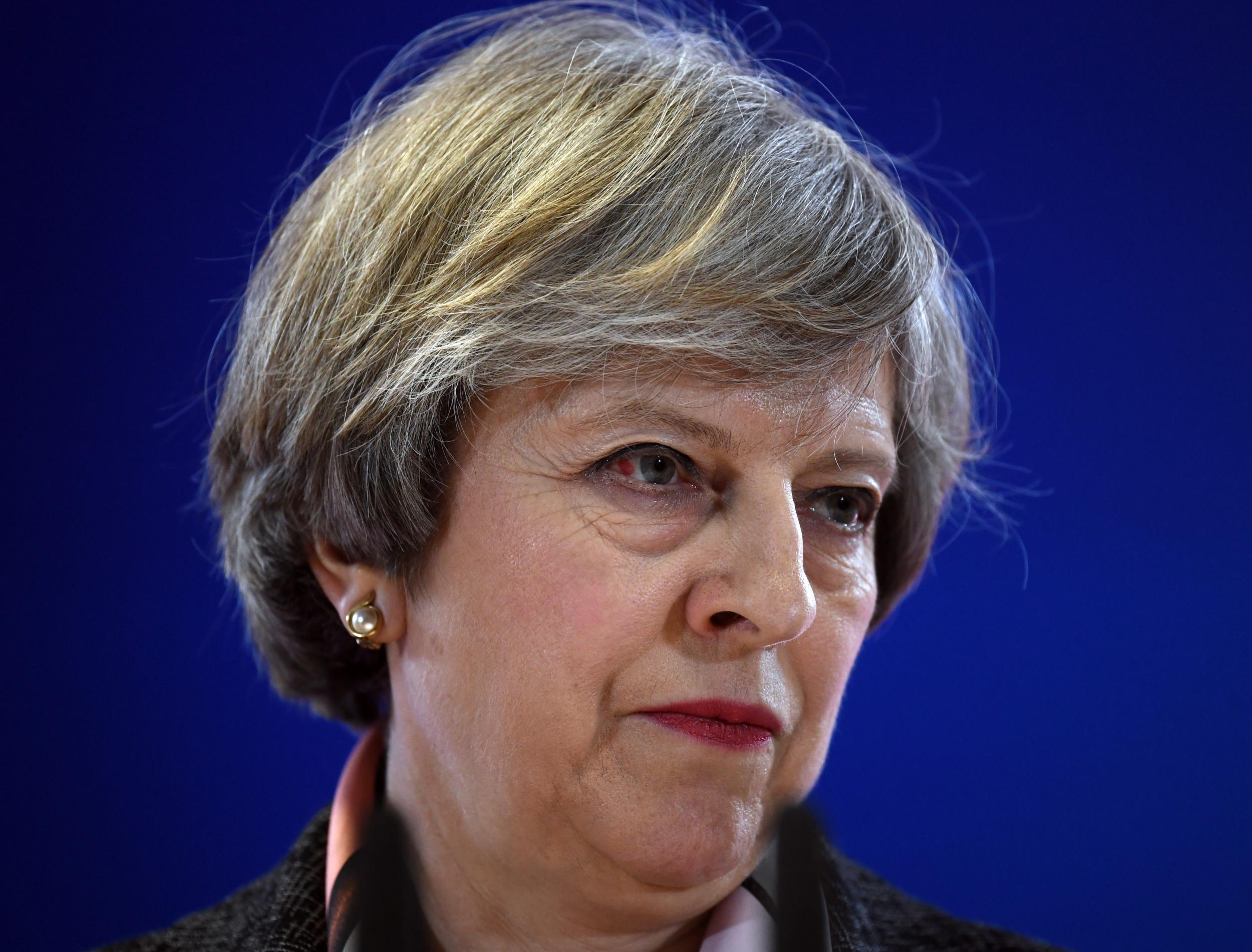 British Prime Minister Theresa May speaks during a press conference at the Council of the European Union, on the first day of an EU summit, on March 9, 2017 in Brussels, Belgium