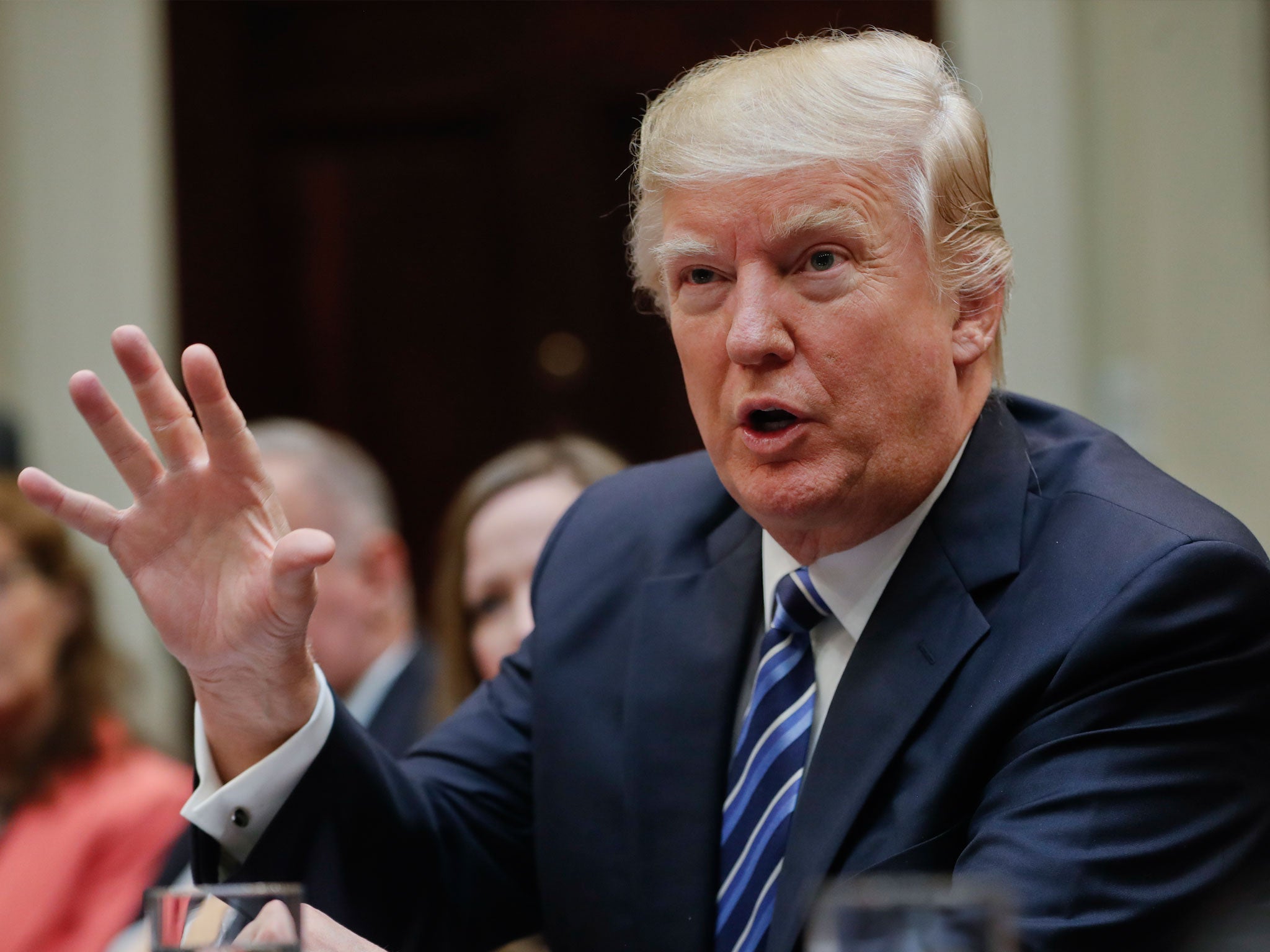 Donald Trump speaks in the Roosevelt Room of the White House on 13 March, 2017