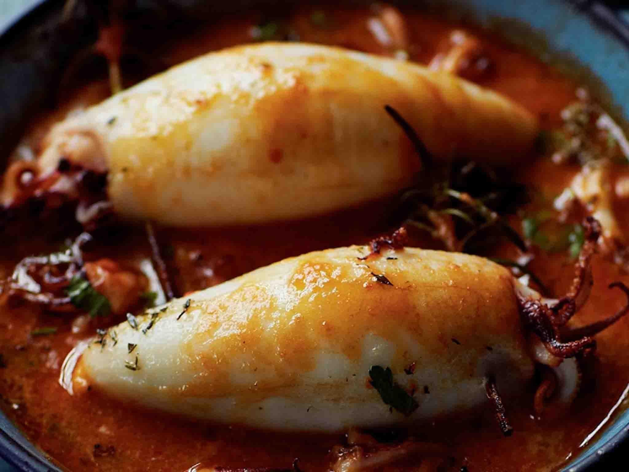 Liquid love: stuffed calamari in a red sauce