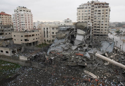 The aftermath of a strike during the 2009 war in Gaza by the Israeli Forces, who were later accused of collective punishment of Palestinian civilians